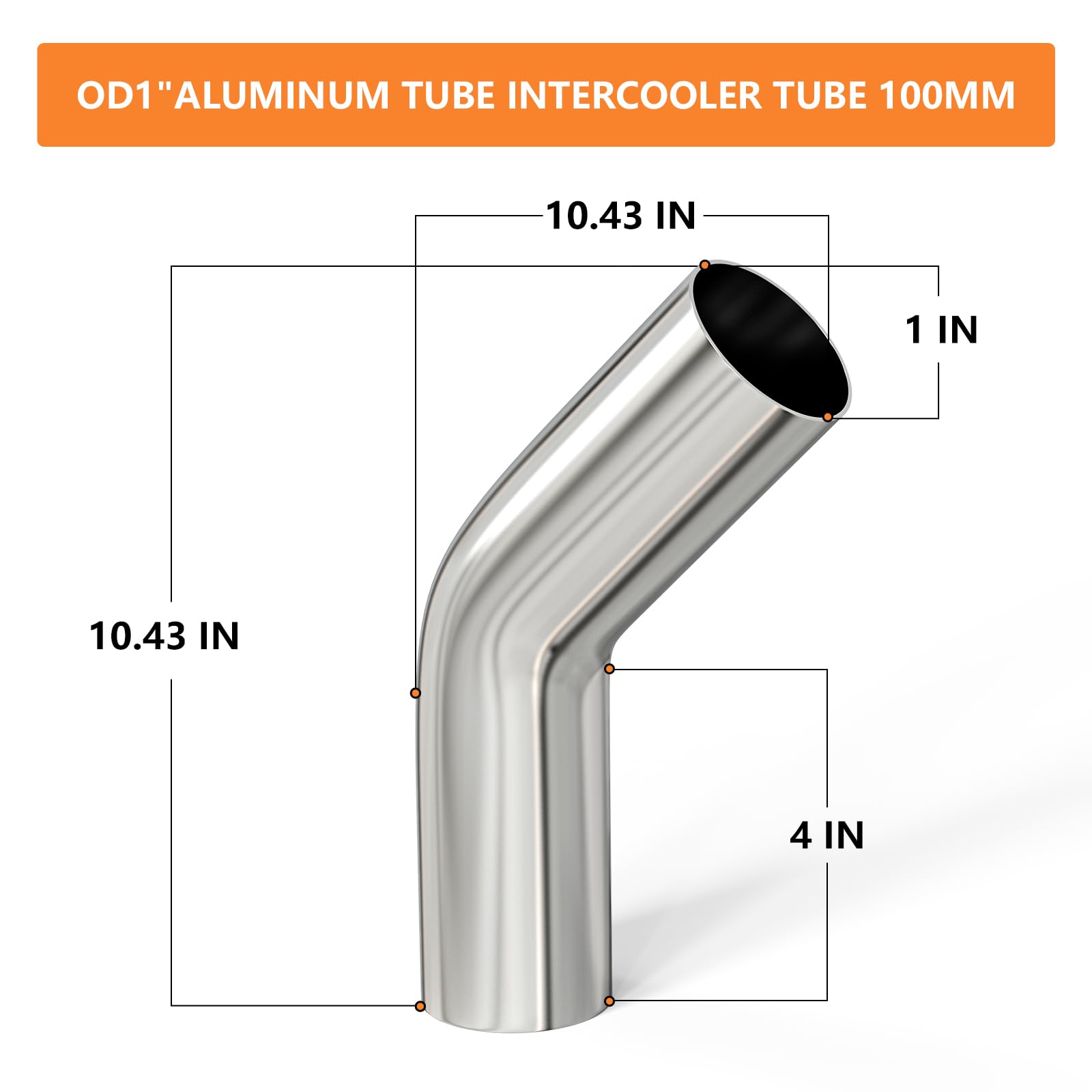 Gasher 2Pcs Intercooler Pipe Aluminum 45 Degree Elbow Alloy Tube 1''Od, Leg Length 4'' (100Mm), For Intake And Cooling Systems