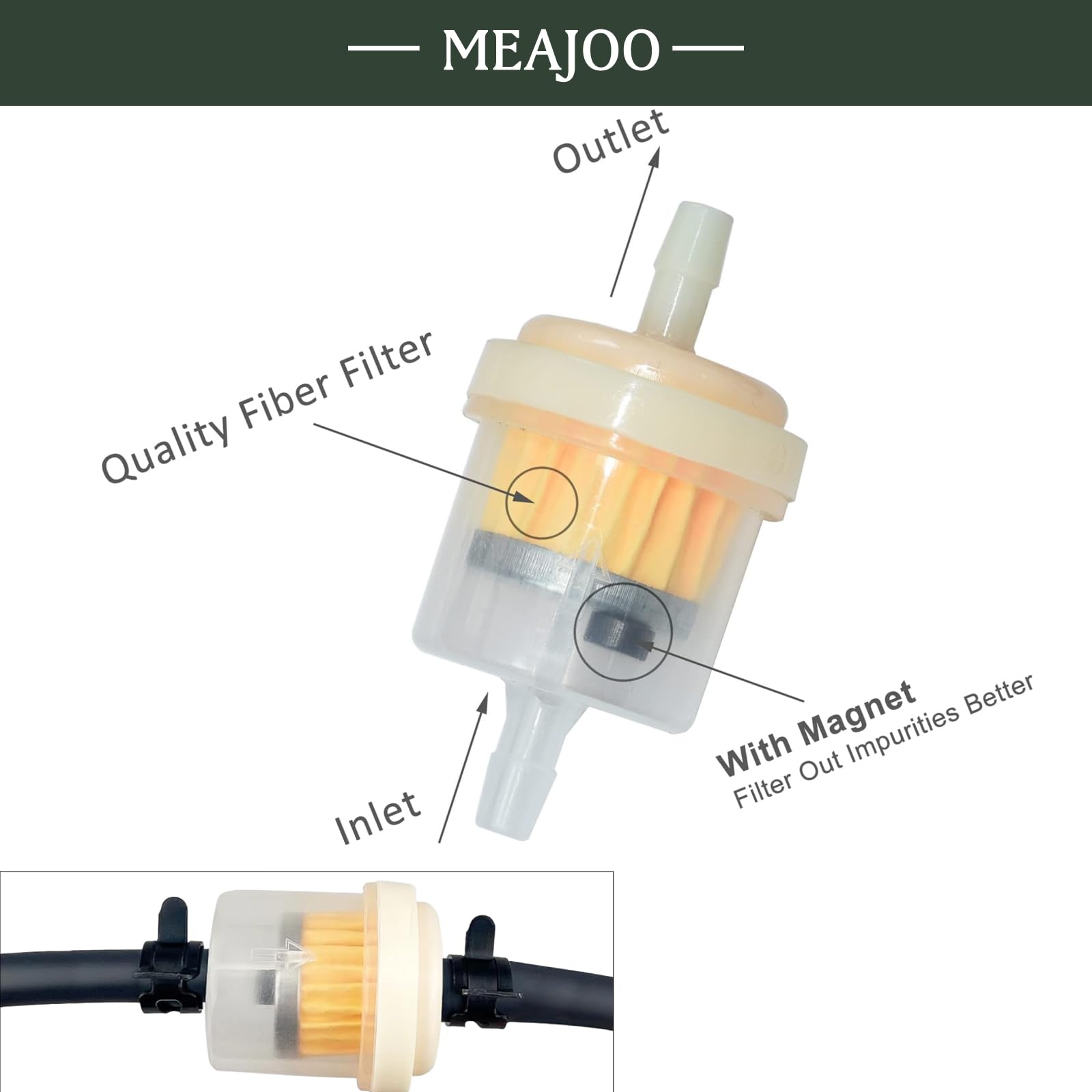 MEAJOO 6PCS 3/16 5mm-6mm Gas Inline Fuel Filter, with magnet, Fit for ATV Scooter Moped Go Kart Dirt Bikes Snowblower Motorcyc