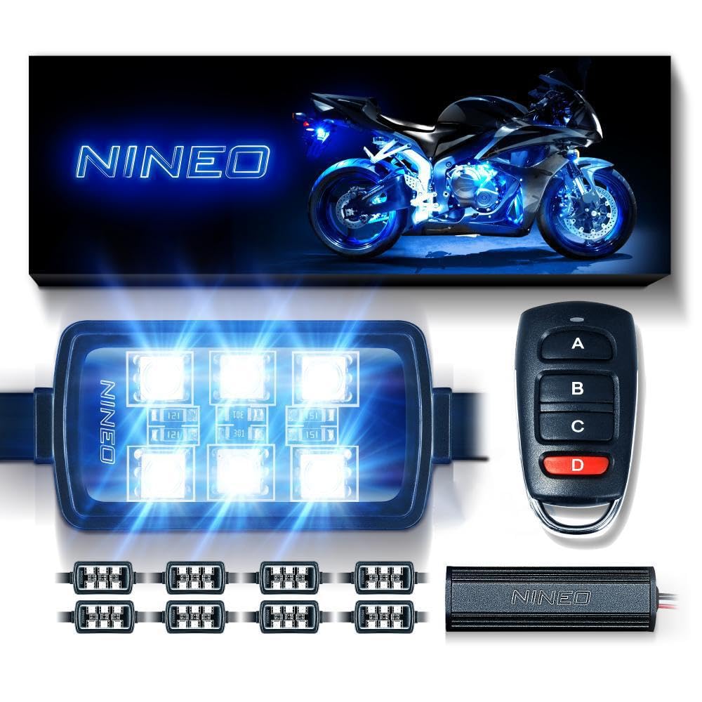 Nineo 8Pcs Motorcycle Led Light Kit, Rgb Underglow Lights With Brake Light Fit For Most Family Motorcycles Carts Trikes Cruiser