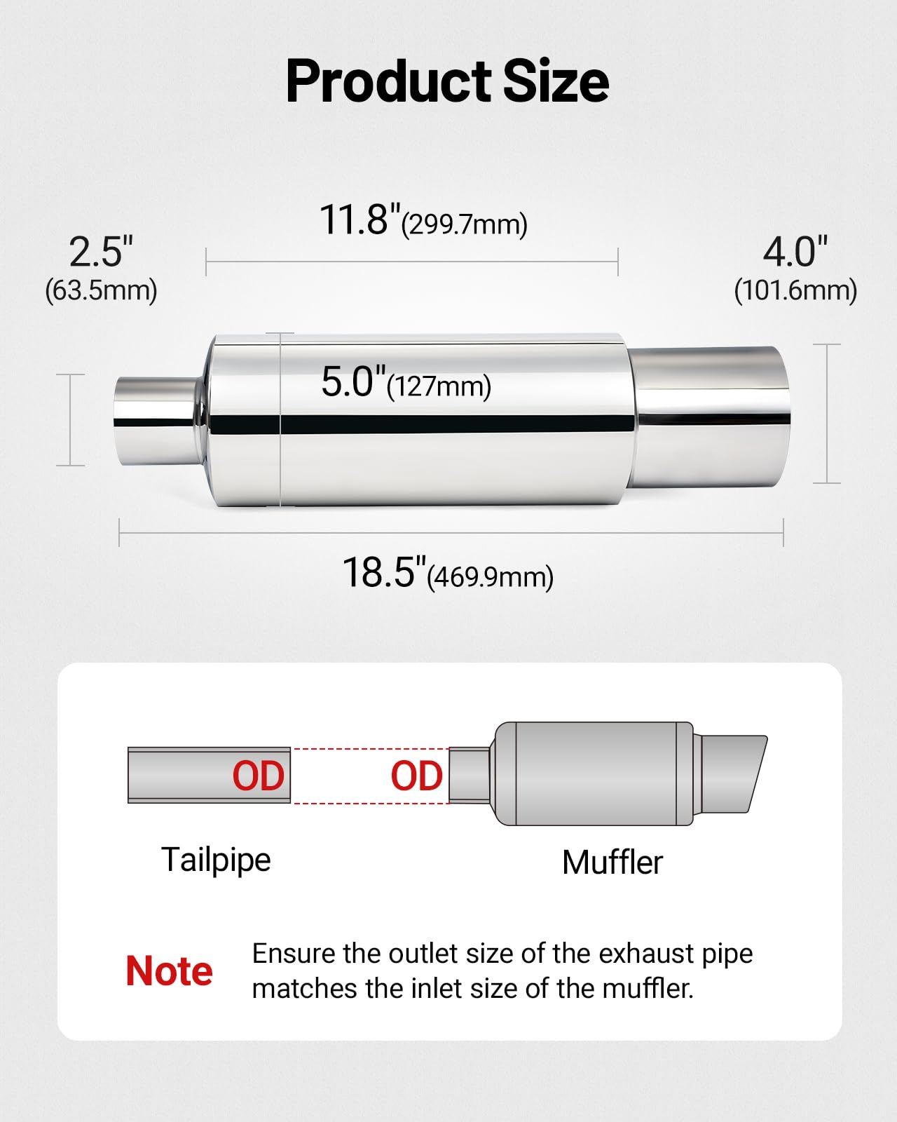 Evil Energy Exhaust Muffler,Stainless Steel Exhaust Tip,Universal 18.5 '' Length (Non Burnt,2.5 '' Inlet 4 '' Outlet)