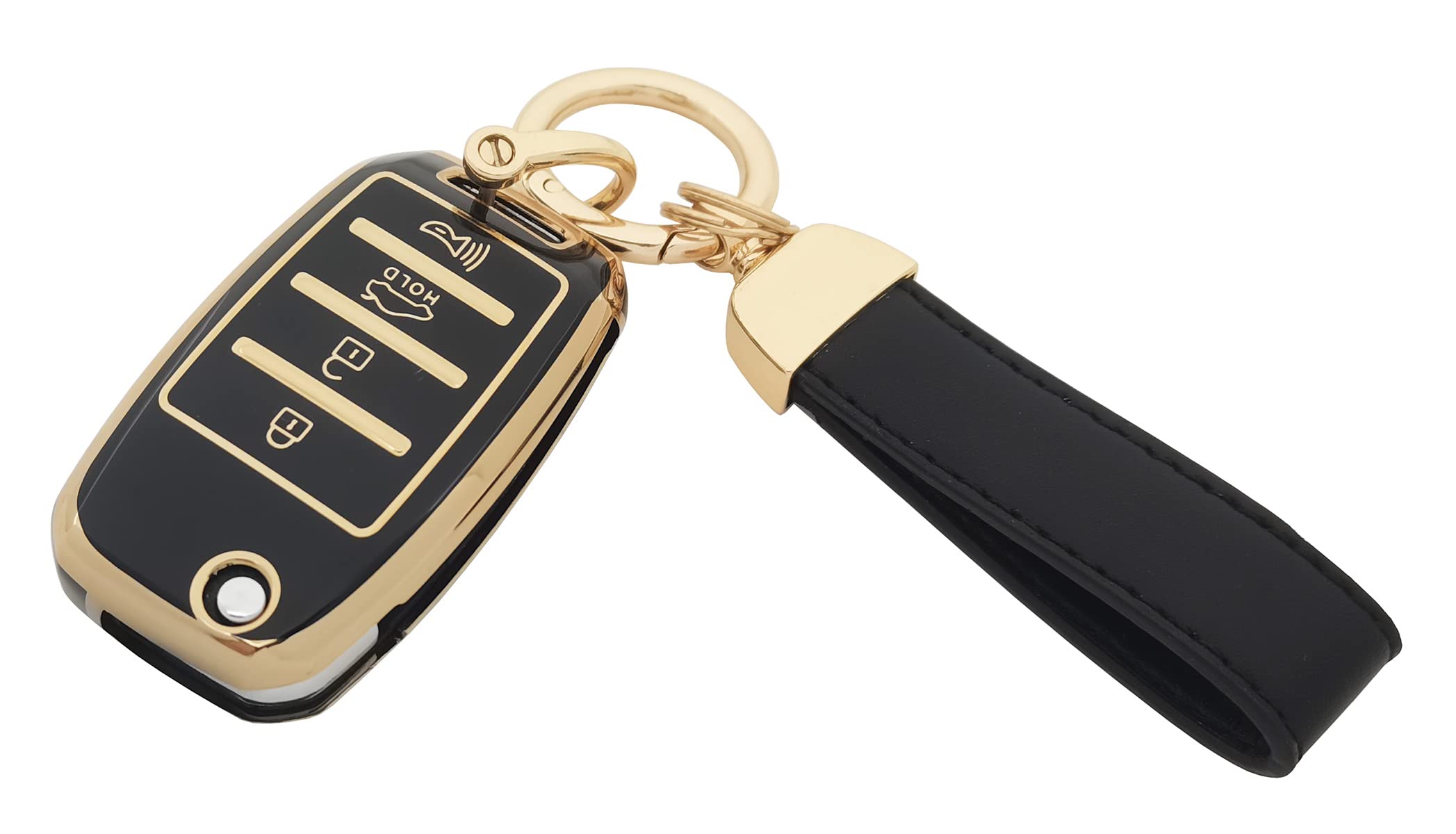 Vurbemes Tpu Key Fob Cover Case With Keychain Fit For Kia Sorento Sportage Rio Soul Forte Optima Carens Picanto Folding Flip Keyless Entry Key Fob (Black)