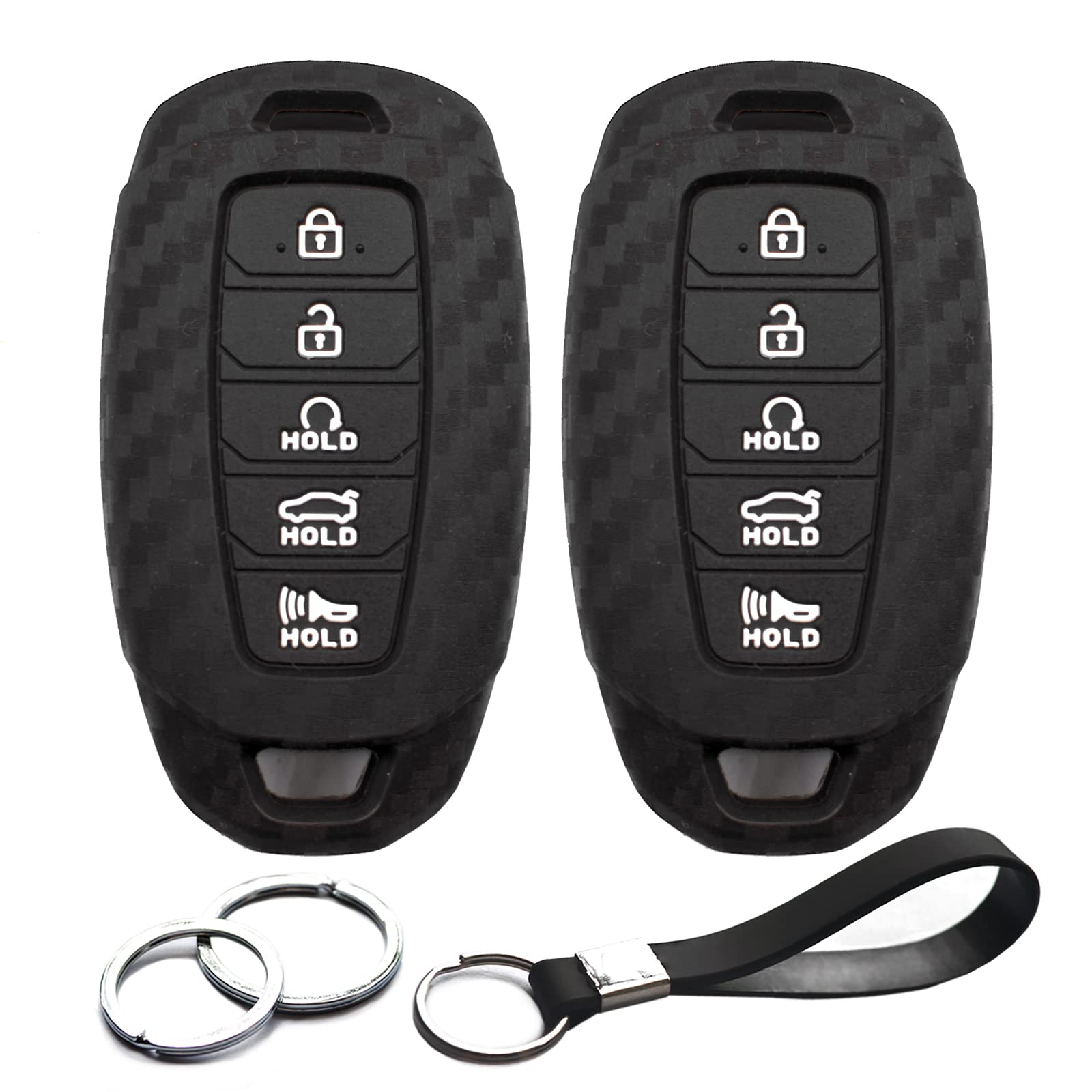 Infipar 2Pcs Compatible With Hyundai Elantra Palisade Elantra N Smart 5 Buttons Key Fob Cover Case Key Chain Protector Keyless Entry Carbon Fiber Looks Remote Holder