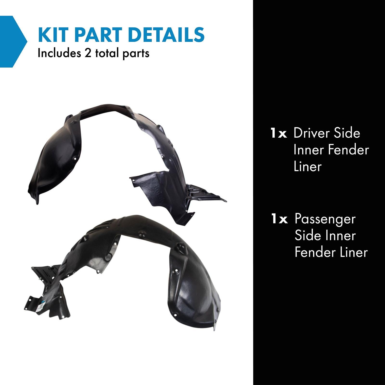 Trq Inner Fender Liner Set Compatible With 2014-2015 Acura Mdx Ac1248131 Ac1249131