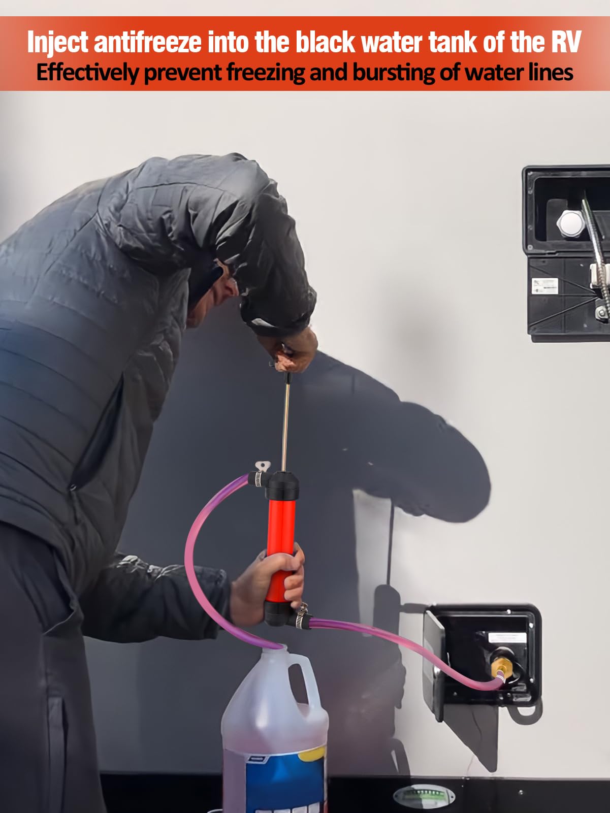 Antifreeze Hand Pump Kit - Rv Water Hand Pump Kit With 3 Clamps, Water System Antifreeze Pump To Make Winterizing Easier For Rv