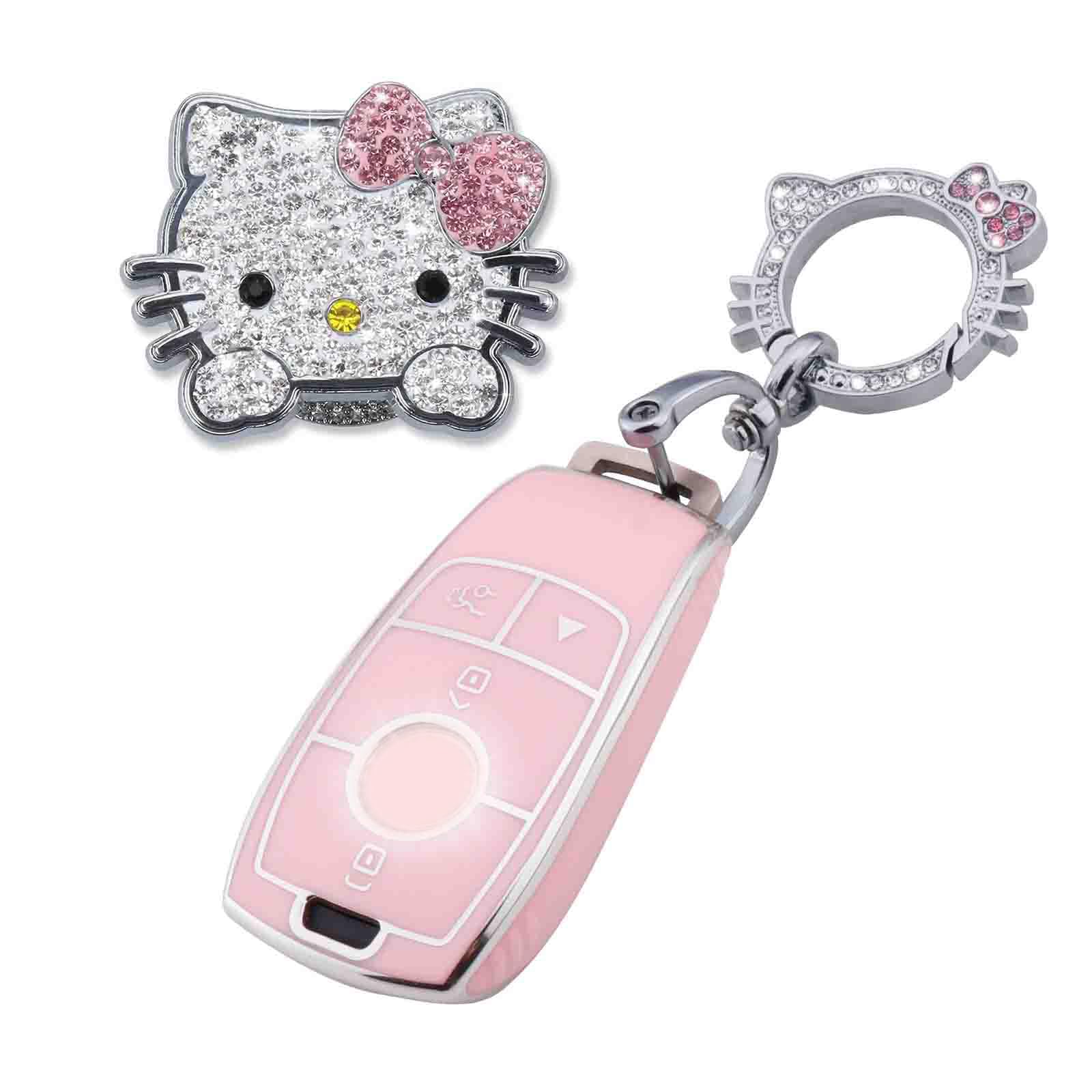 Pangpai Pink Car Accessories 3 Pcs for Mercedes Benz A-Class C-Class G-Class 2017-2020 E-Class S-Class Key Fob Cover with Bling 