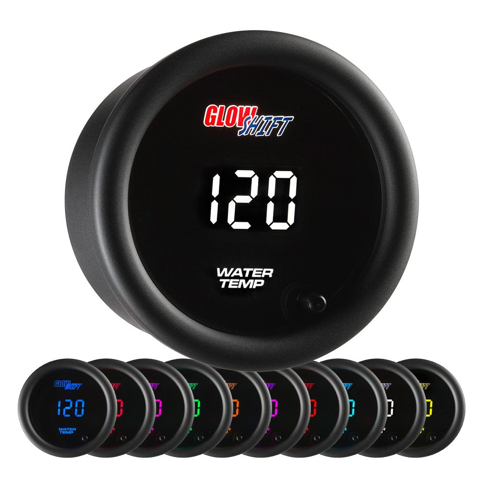 Glowshift 10 Color Digital 300 F Water Coolant Temperature Gauge Kit - Includes Electronic Sensor - Multi-Color Led Display - Tinted Lens - For Car & Truck - 2-1/16' (52Mm)