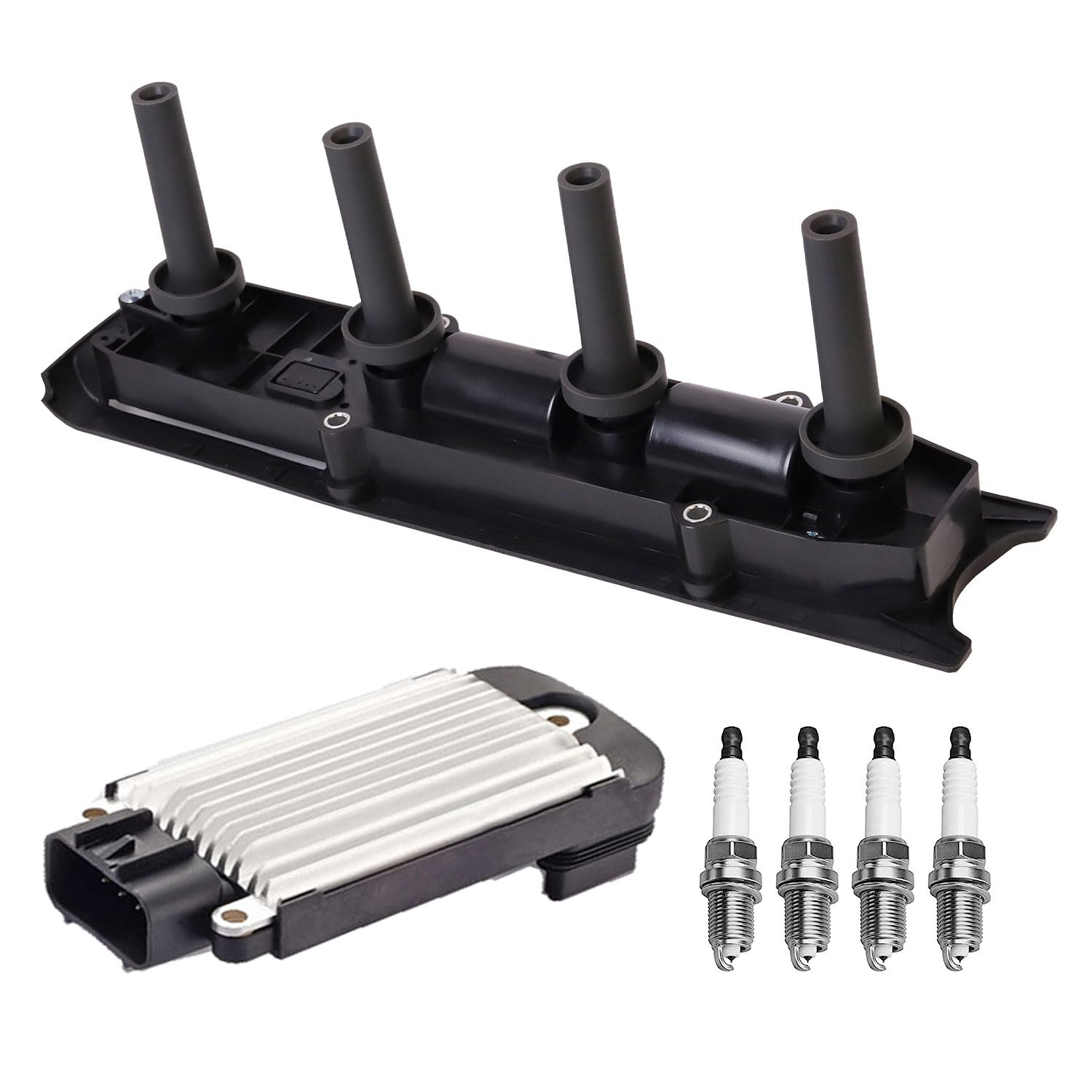 ENA Ignition Coil Pack with Ignition Module and Set of 4 Platinum Spark Plug Compatible with Chevrolet Oldsmobile Saturn Pontiac