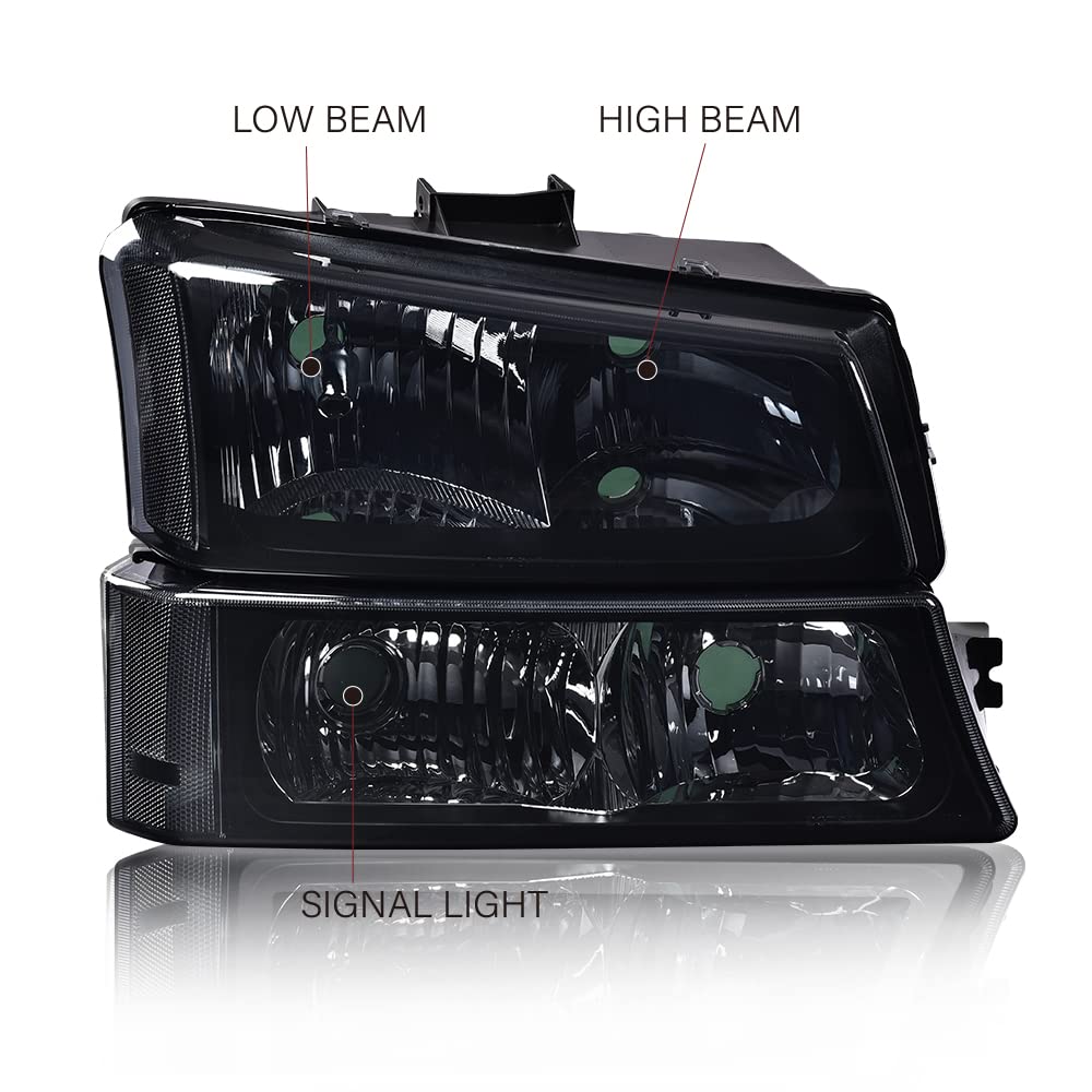 G-Plus Headlight Bumper Lamps Assembly Compatible With 03-06 Chevy Avalanche/03-07 Silverado 1500Hd/03-06 Silverado 2500Hd, Smok