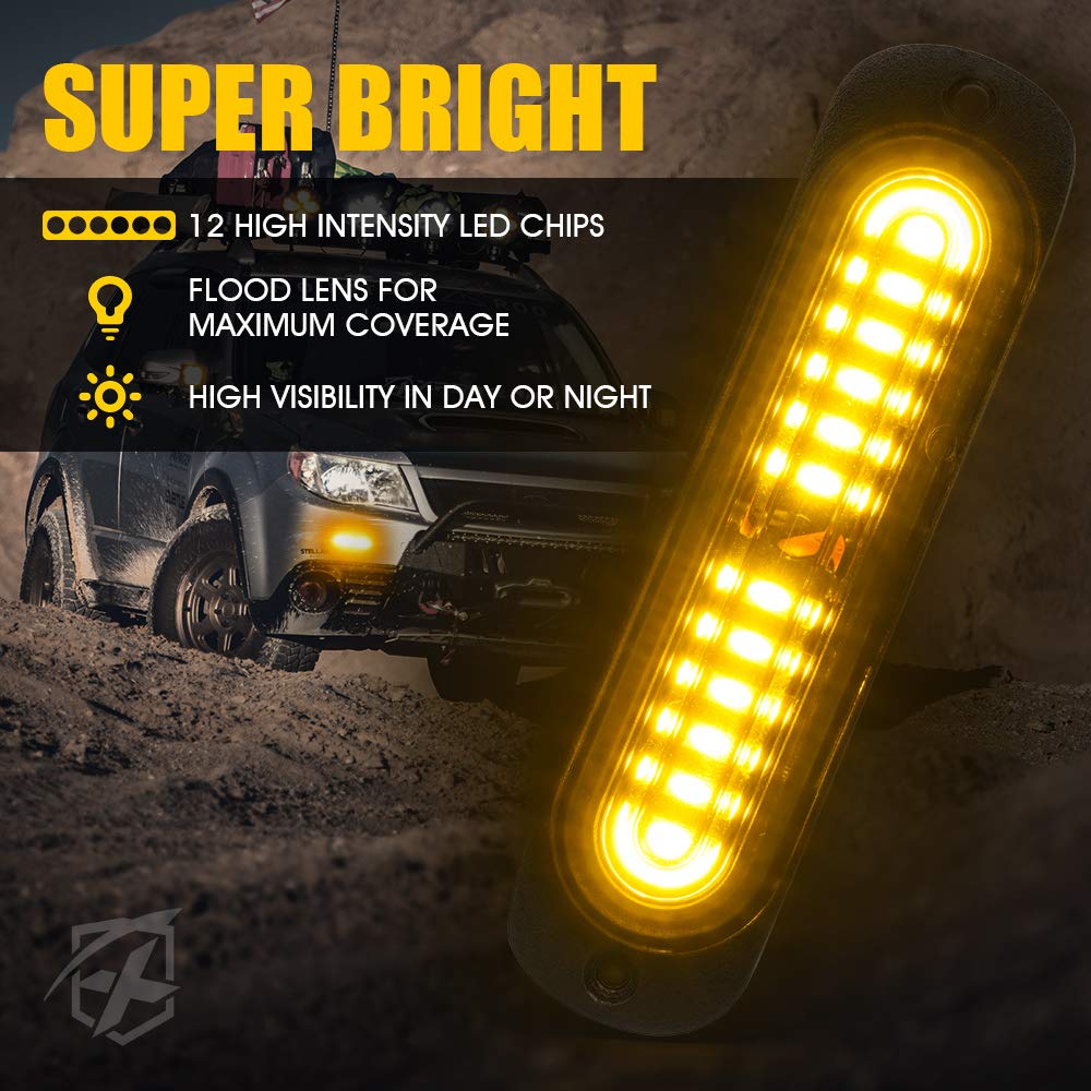 Xprite Amber Led Surface Mount Strobe Lights Kit, Grill Grille Side Marker Light Flashing Emergency Warning Light Assemblies W/C