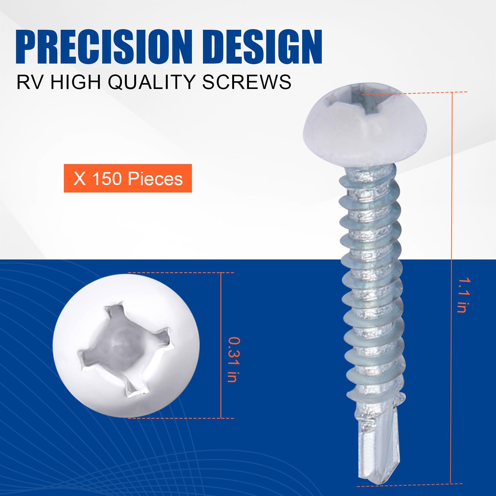 RV Screws White Pan Head Screw 8 X 1 for RV Interior and Exterior, Quad Drive Twin Fast Thread Fasteners, Enclosed Trailer Self-