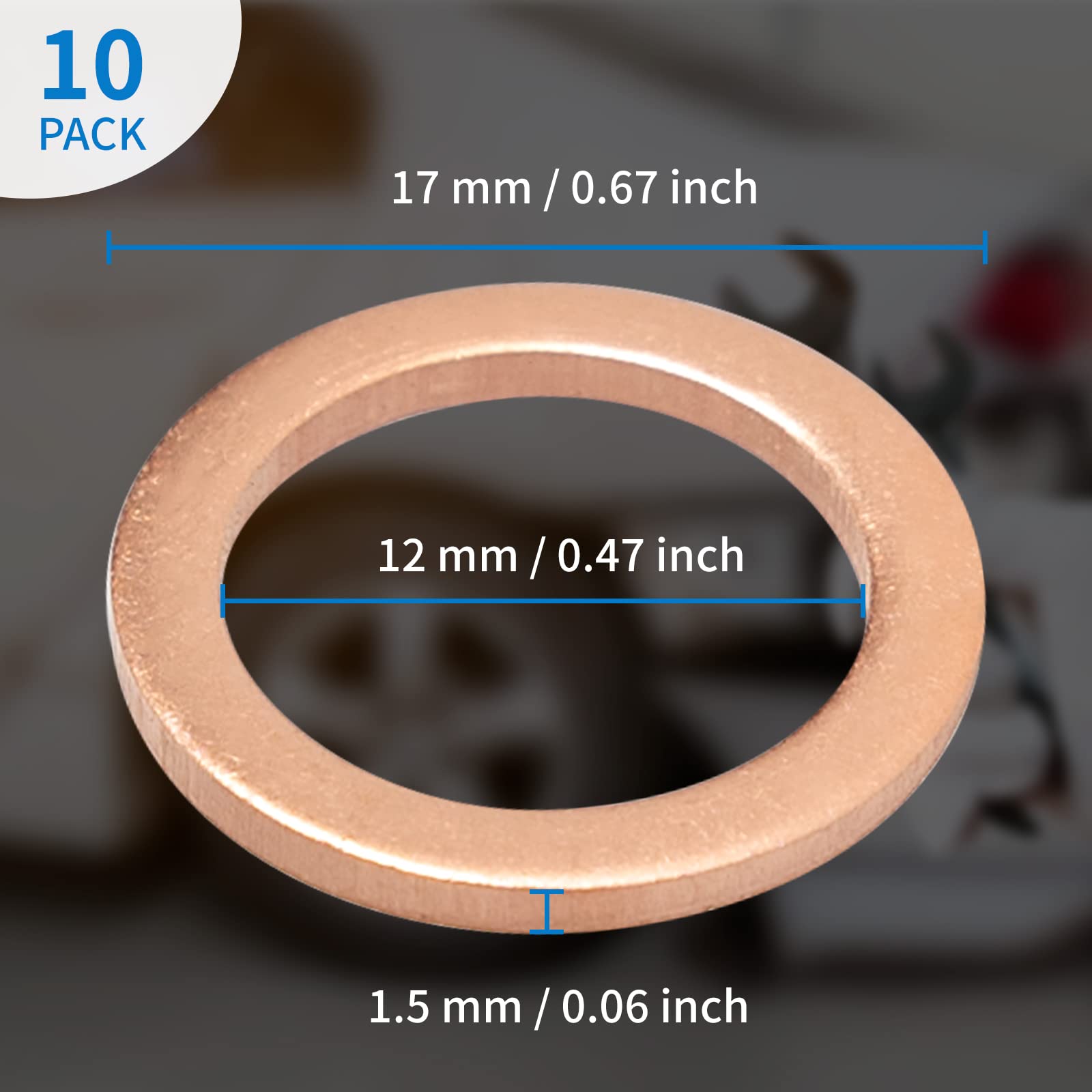 M12 Copper Oil Drain Plug Crush Washer Gasket Fits For Bmw, M12 X 17 X 1.5, 10 Pack