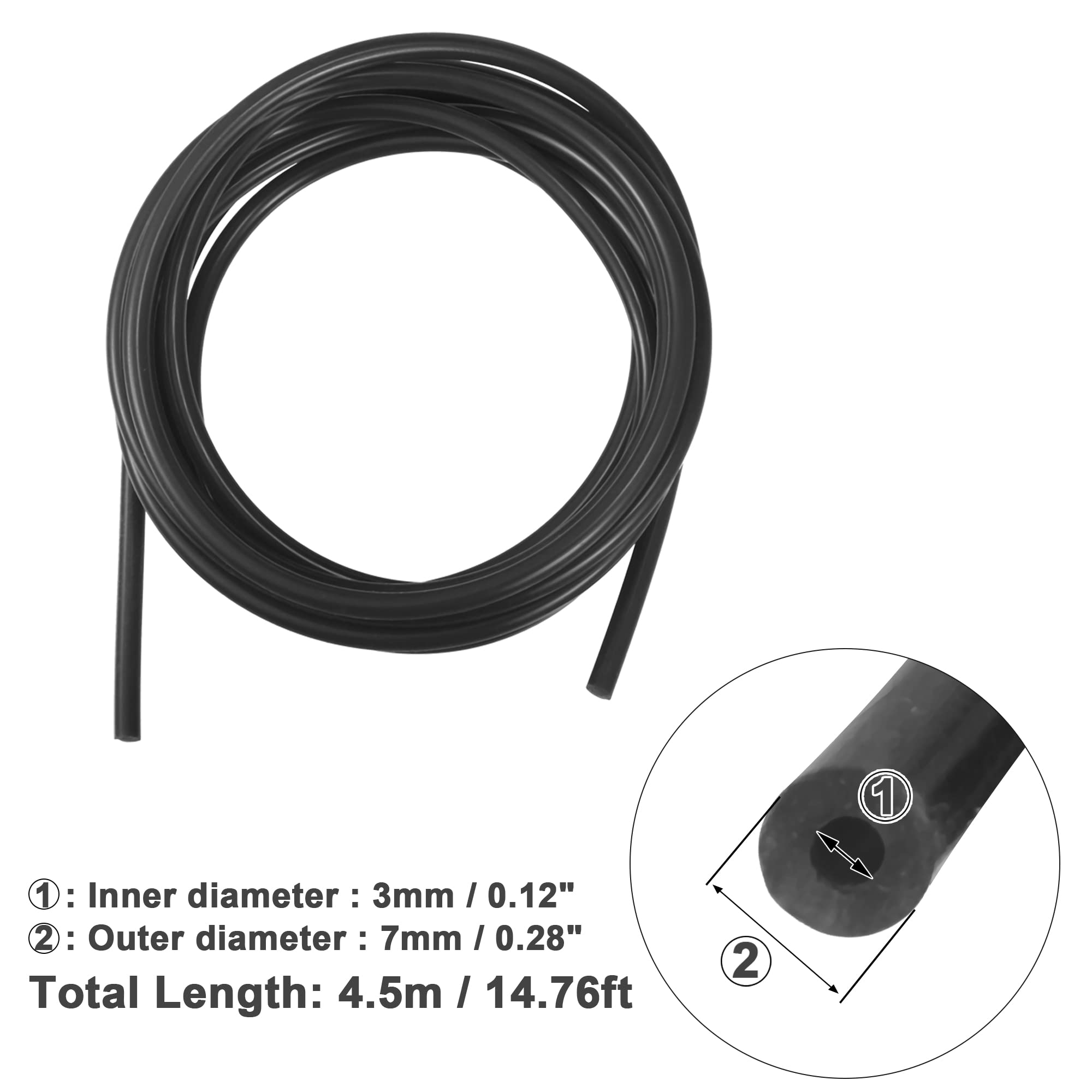 X Autohaux 4.5 Meter 14.76Ft Black Silicone Air Hose Pipe Tubing 7Mm Od 3Mm Id For Car