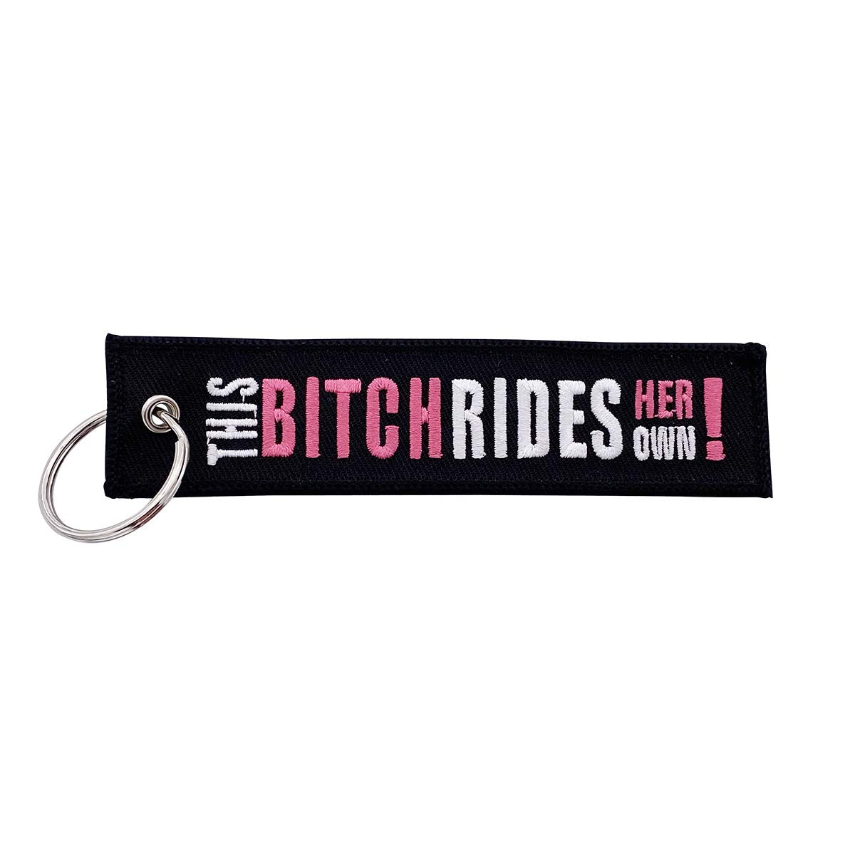 Keychain Tag For Motorcycles, Scooters, Bike, Cars, Backpacks, Gifts, & More (This Bitch Rides Her Own)