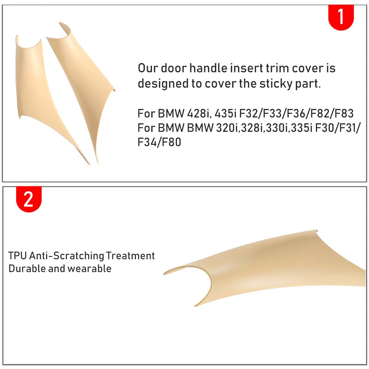 Jaronx 2Pcs Door Handle Covers Compatible With Bmw 3 Series 4 Series Driver Side & Passenger Side Door Pull Handle Covers (Compa