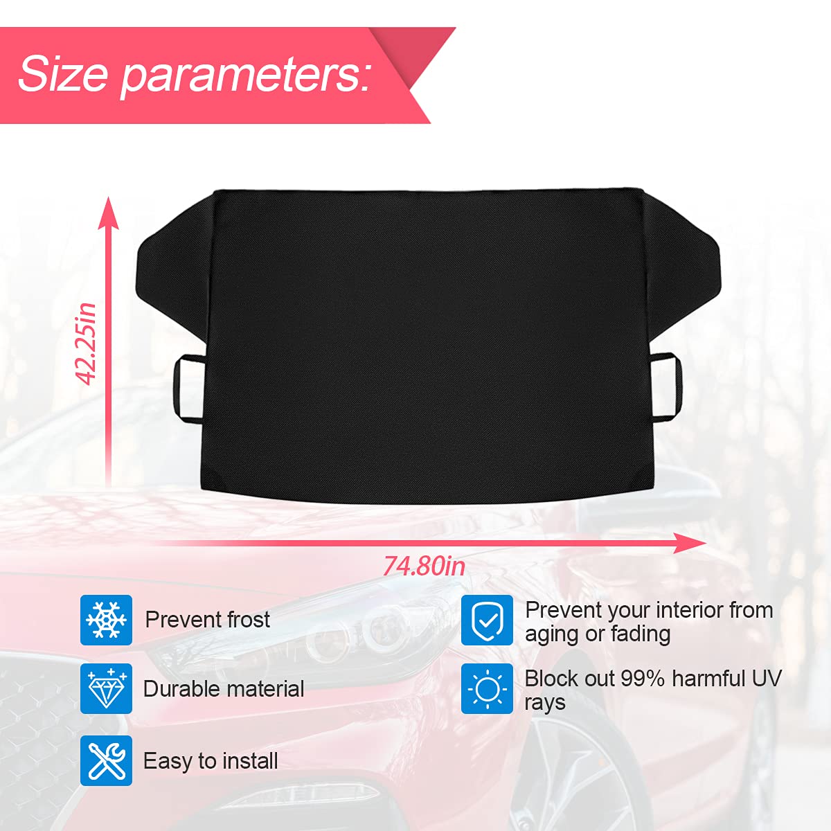 Loyaforba Car Magnetic Windshield Snow Cover For Ice, All Weather Application Windshield Cover, Snow And Wiper Protector For Mos