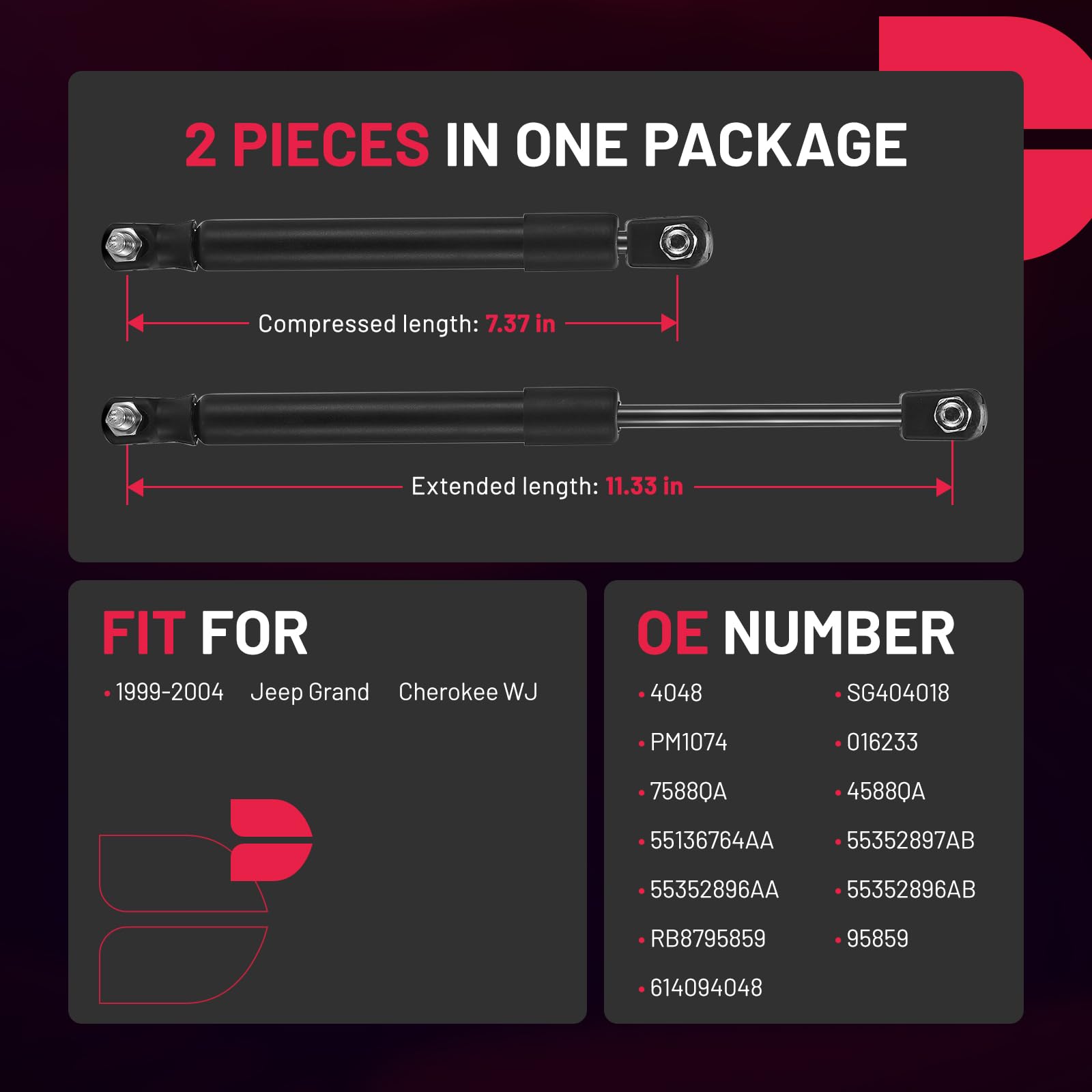 Front Hood Lift Supports Gas Springs Shocks Struts Fit Compatible With Jeep Grand Cherokee 1994-2004 Bdfhyk, Rust Resistant 4048