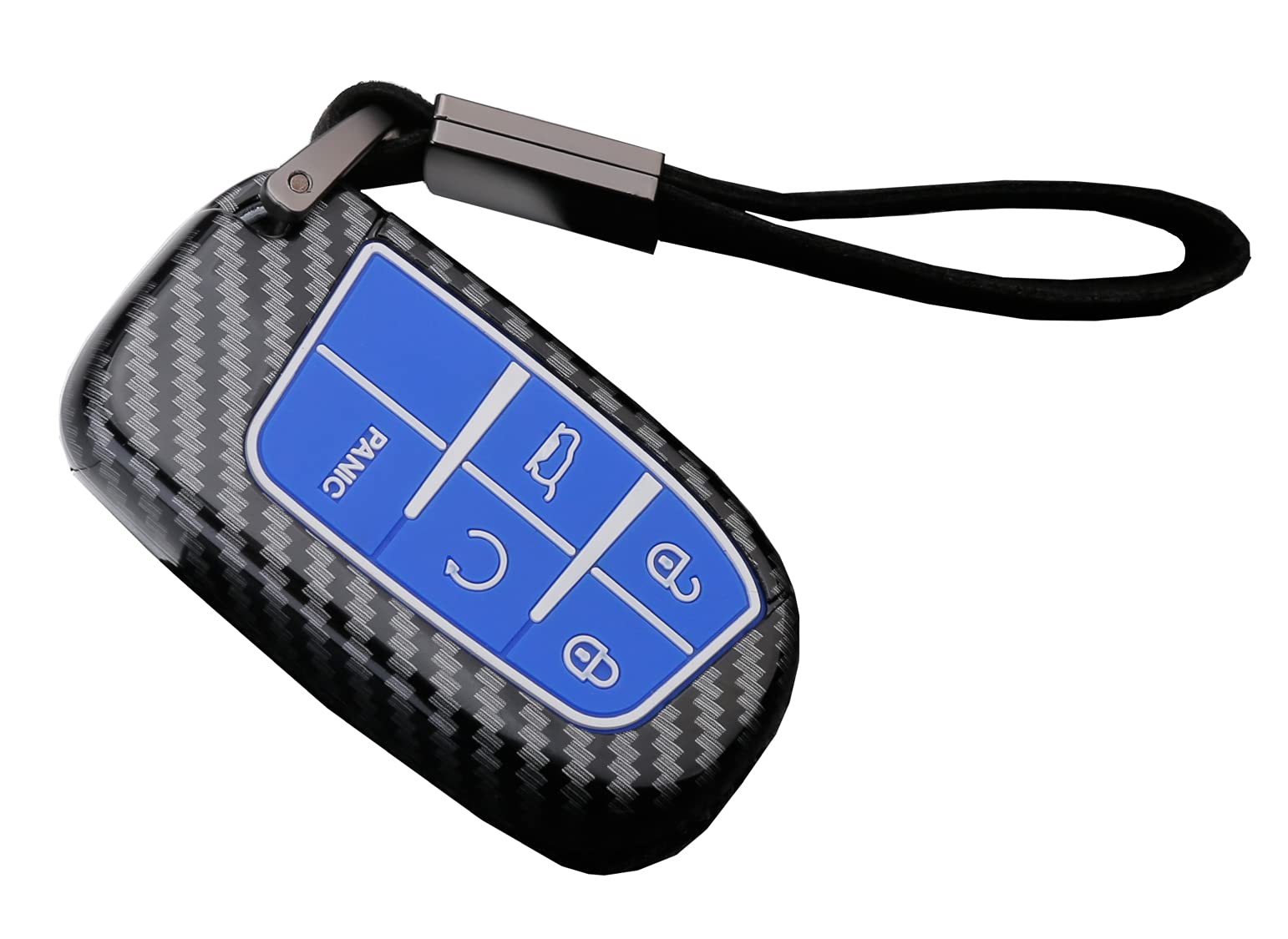 Key Fob Cover Case For Jeep Grand Cherokee Renegade Chrysler 200 300 Dodge Ram Durango Charger Challenger Journey Dart Fiat 5 Buttons Keyless Entry Remote Case Holder Abs Carbon Fiber Pattern (Blue)