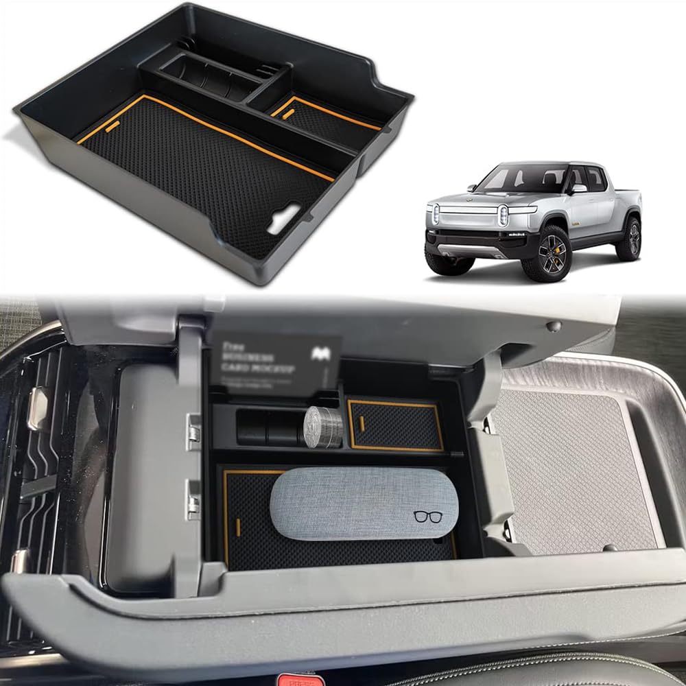 Bestevmod For Rivian R1T & R1S Accessories Center Console Organizer Tray Armrest Storage Box Abs Material With Pvc Trim Compatib