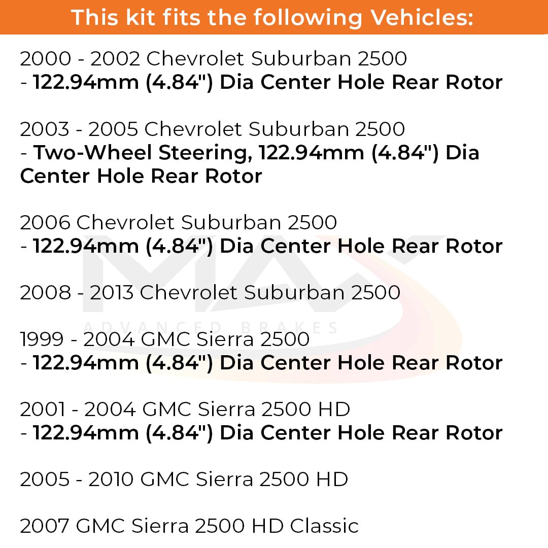 Max Advanced Brakes Rear Brake Kit Compatible With 2002-2006 Chevy Silverado Compatible With Gmc Sierra 2500 3500 Hd Replacement