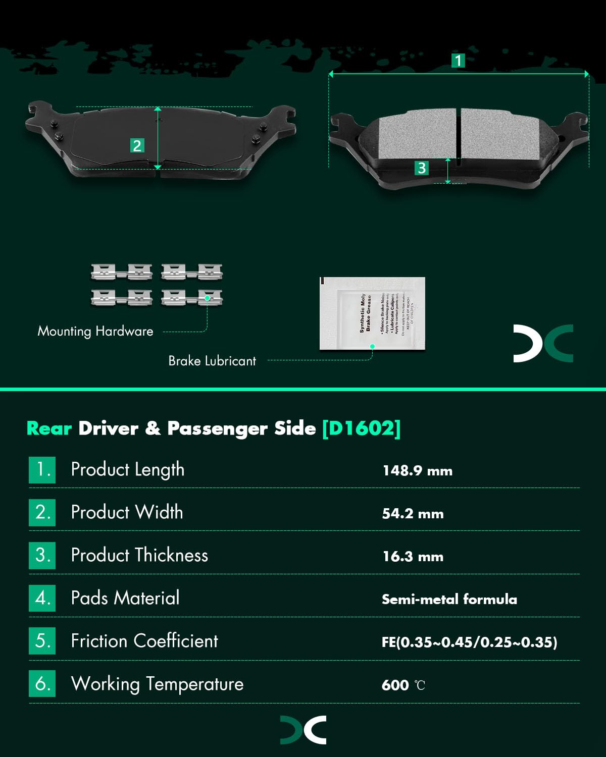 Scitoo D1602 Rear Semi-Metal Brake Pads Sets Fit For Ford For F-150 2012-2020