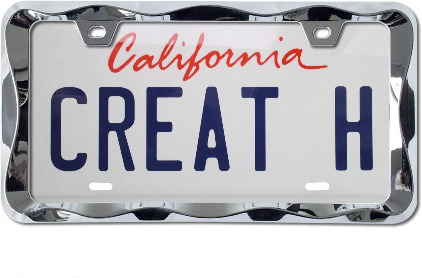 Creathome 3D Curly Wave Pattern Chrome License Plate Frame From Pure Zinc Alloy Metal