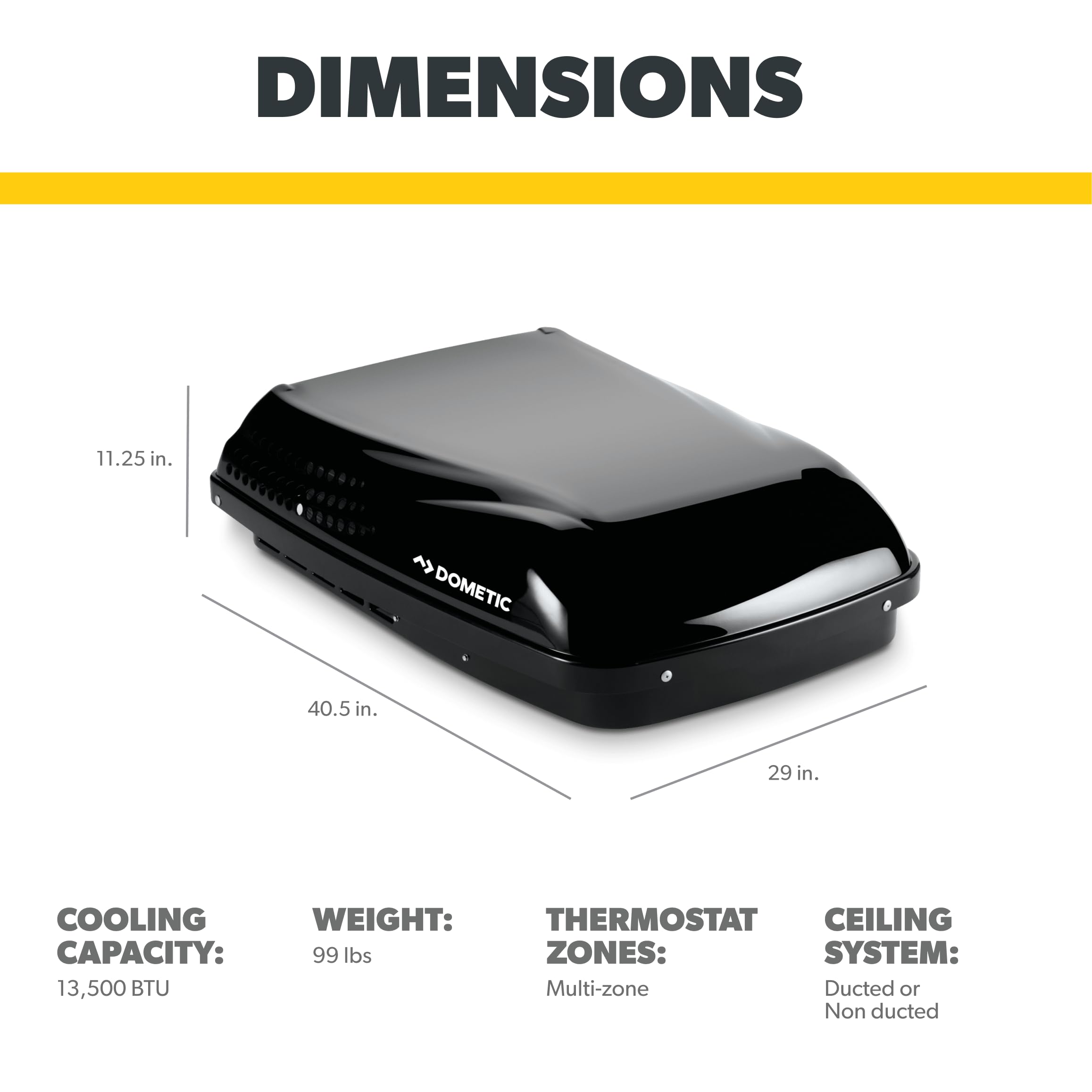 Dometic Penguin Ii Low Profile Rooftop Air Conditioner | 13.5K Btu Ac With Ducted And Non Ducted Application | Portable Air Conditioner For Rvs, Trailers, And Campers-Black