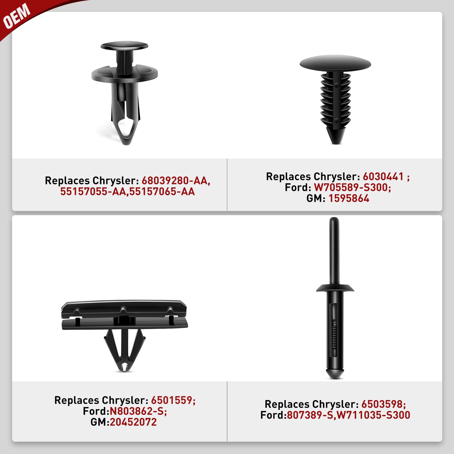 Nilight 121Pcs Fender Flare & Rocker Moulding Clip Assortment 6506007-Aa 6030441 68039280-Aa 6503598 Replacement For Jeep Wrangl