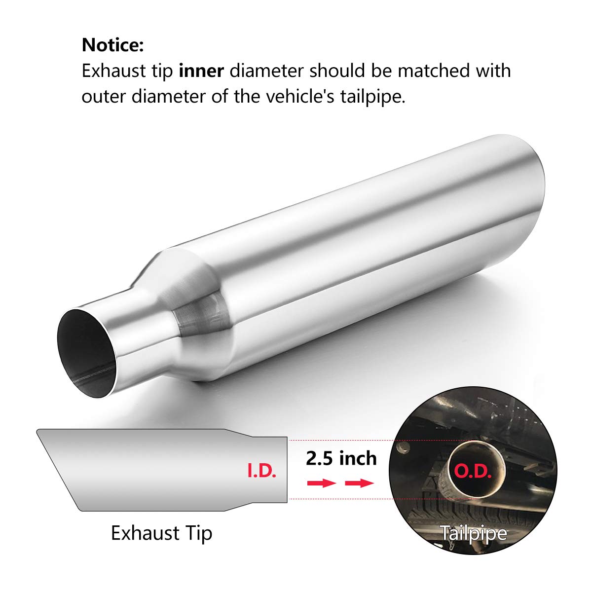 2.5'' Inlet Exhaust Tip 2Pcs, A-KARCK Polished Exhaust Tailpipe Tip 2.5'' Inlet 4'' Outlet 18'' Long Weld On Stainless Steel Pro