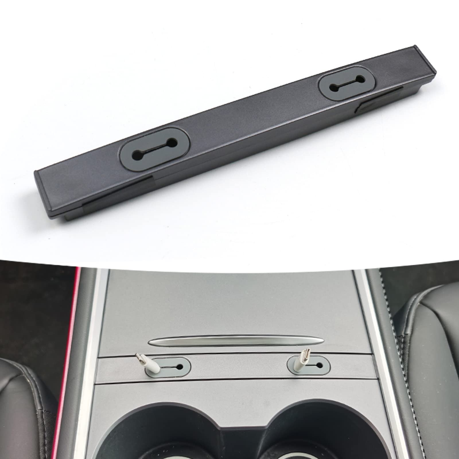 Carbar Tesla Usb Hub For Model 3 2021-2023, Model Y 2019-2023 Automotive Center Console Cable Organizer With Charging Cable Mana
