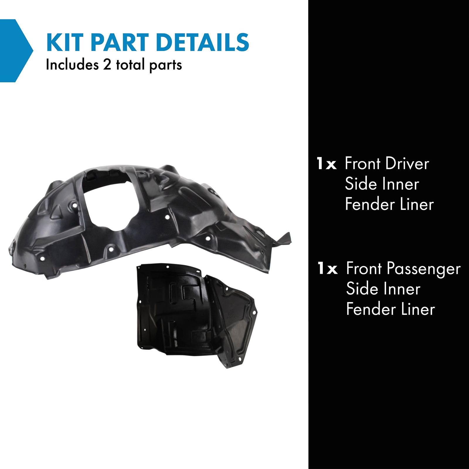 Trq Front Inner Fender Liner Set Compatible With 2009-2015 Mazda Mx-5 Miata Ma1248137 Ma1251103