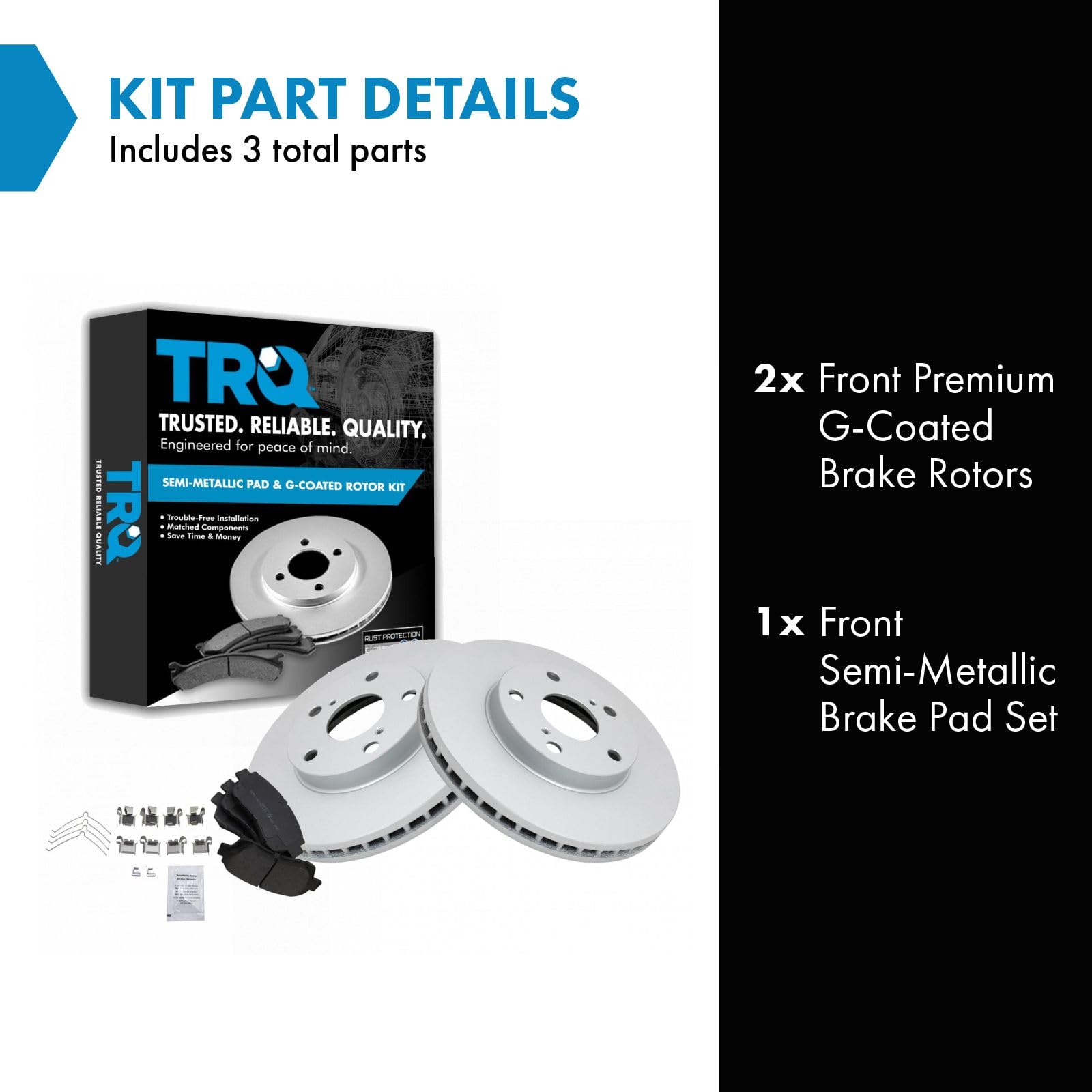 Trq Front Brake Pad & Rotor Kit Brake Pads Brake Rotor Semi-Metallic Premium G-Coated Compatible With 1995-1997 Toyota Avalon 19