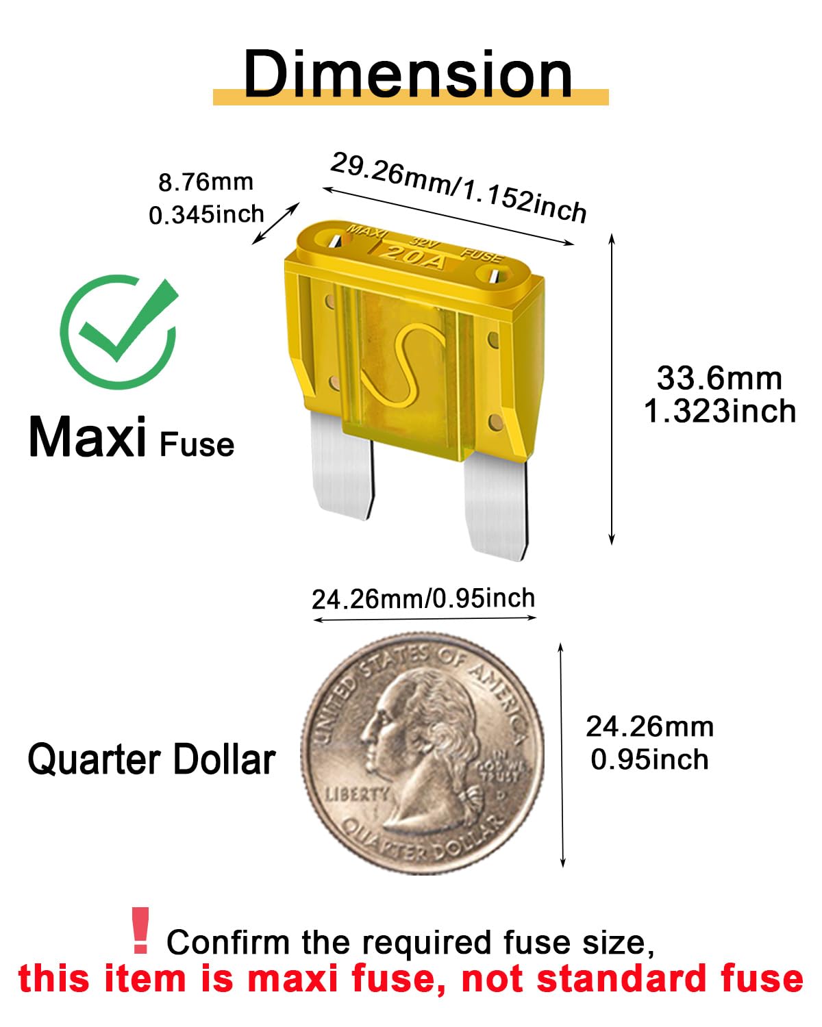 10Pcs 20Amp Maxi Fuses - 20A 32V Automotive Blade Fuse For Auto, Car, Rv, Boat, Truck