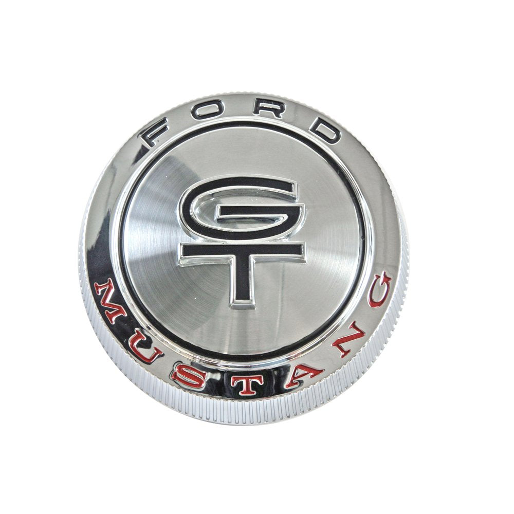 Scott Drake Steel Gas Cap Featuring Ford Mustang GT Lettering in a Chrome Finish, Compatible with 1966 Ford Mustang, Model C6ZZ-9030-A