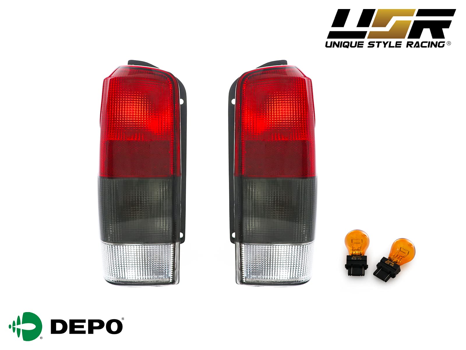 Usr Depo 97-01 Xj Tail Lights - Red/Smoke Lens Rear Tail Lamps Set (Left + Right) Compatible With 1997-2001 Cherokee Xj Chassis