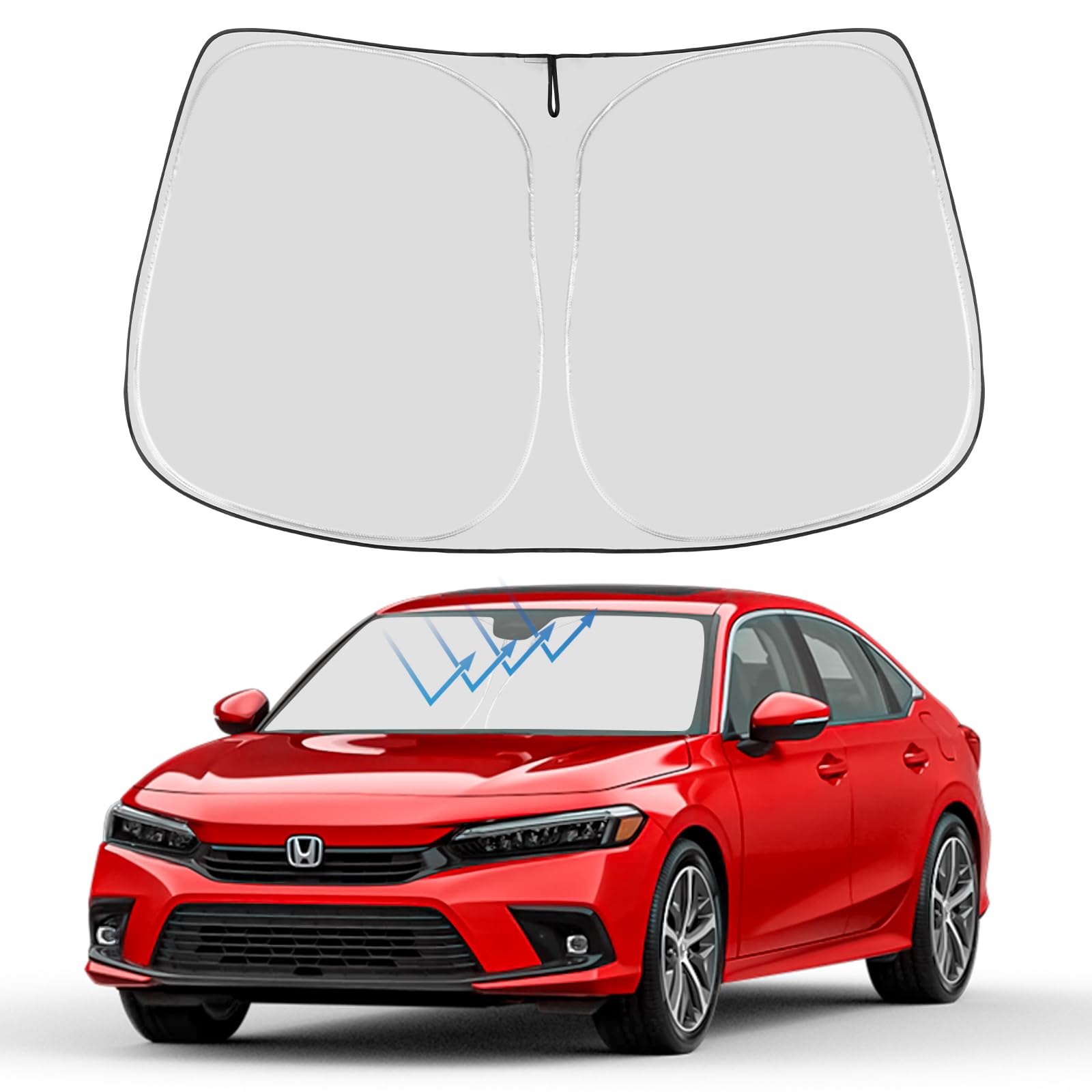 Proadsy 2025 Upgrade Windshield Sun Shade Custom Fit Honda Civic 2022-2024 2025 (Not For 2022 Sport) 4-Layer Foldable Front Suns