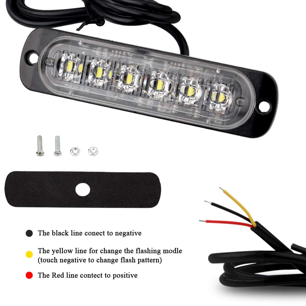 Sidaqi 4Pcs 12W 6-Led Surface Mount Emergency Beacon Hazard Warning Lights For Truck Car Vehicle Led Mini Grille Light Head Stro