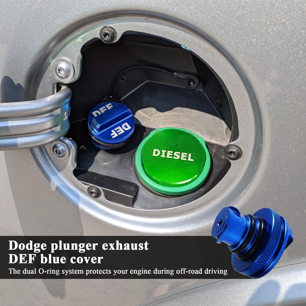 RGOAANC Diesel Fuel Cap for Dodge Ram, Fuel Tank Cap, Magnetic Green Diesel Fuel Cap and Anti-lost rope-Non-magnetic Blue DEF Ca