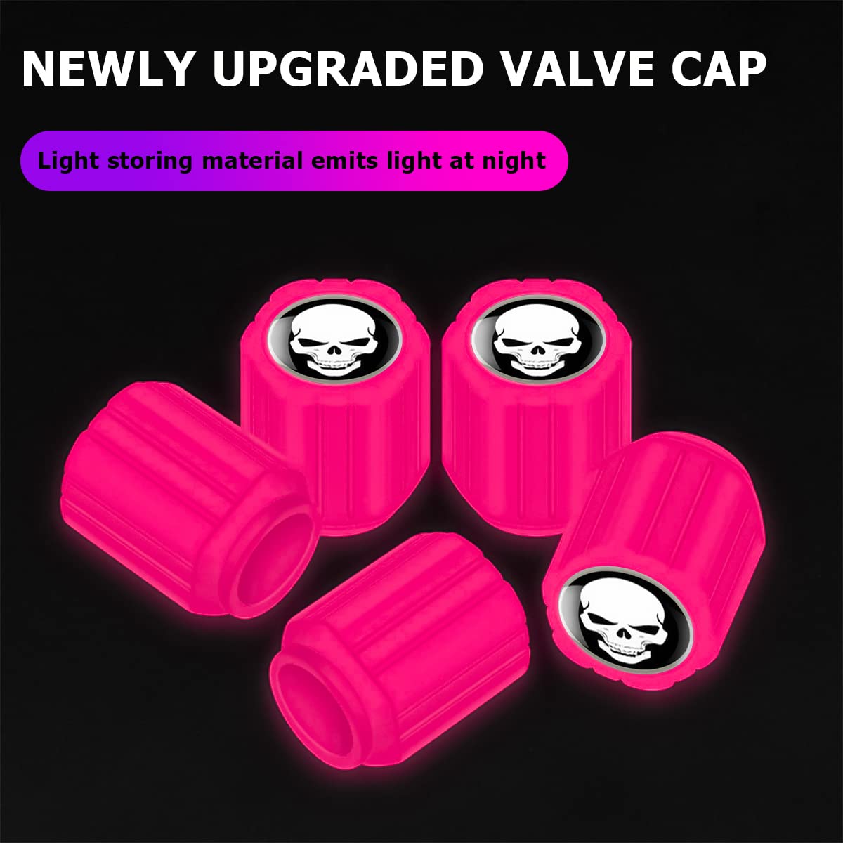 12Pcs Fluorescent Skull Car Tire Valve Stem Caps, Abs Corrosion Resistant Wheel Valve Cover, Luminous Illuminated Cap Glow In Th
