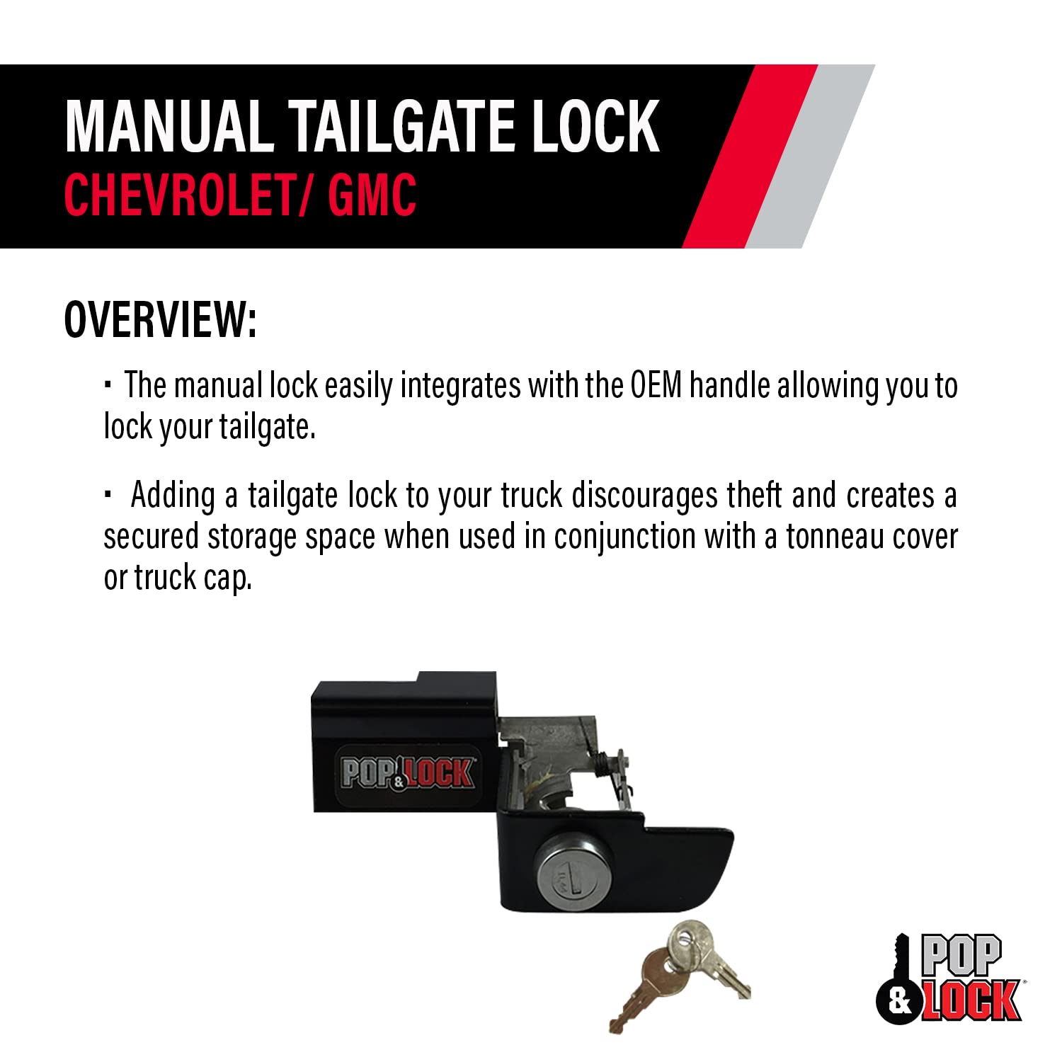 Pop & Lock Pl1300 Black Manual Tailgate Lock For Chevy/Gmc (New Body)