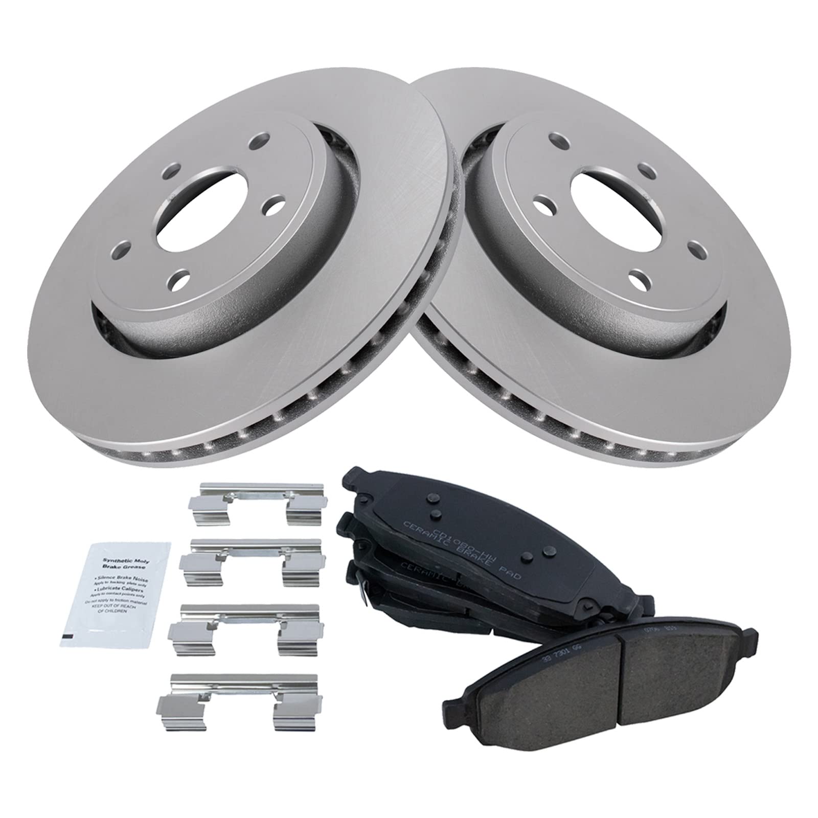 Trq Front Brake Pad & Rotor Kit Brake Pads Brake Rotor Ceramic Premium G-Coated Compatible With 2006-2010 Jeep Commander 2005-20