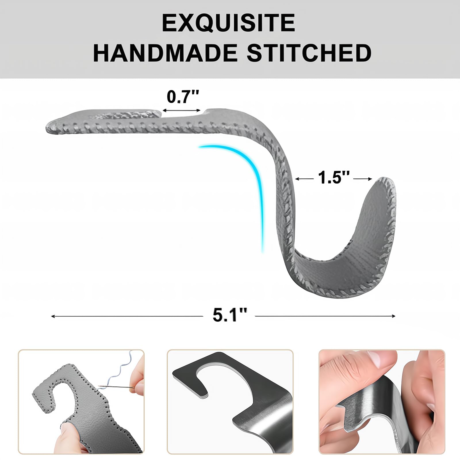 Eldhus Car Seat Hooks For Purses And Bags, 4 Pack Car Purse Holder For Grocery Bag Handbag Clothes, Metal Headrest Hooks Covered