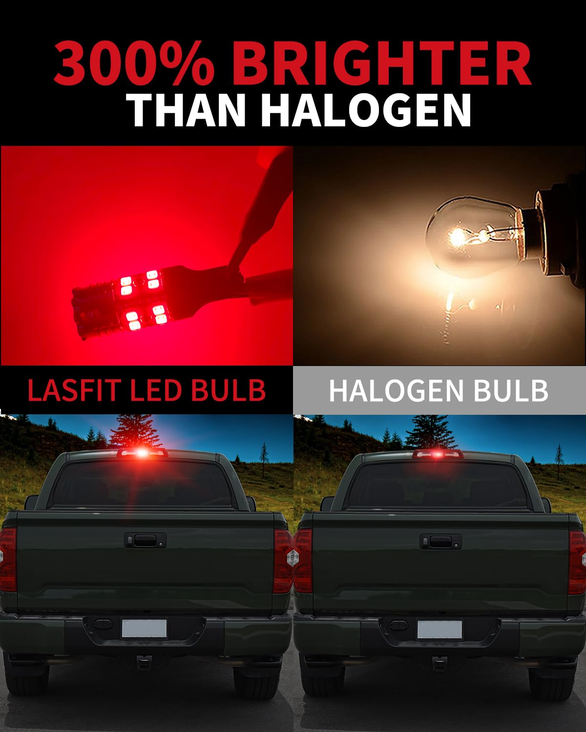 Lasfit 921 Led Bulb Red 912 T15 Canbus Ready Error Free Anti Hyper Flash Upgraded Third Brake Center High Mount Stop Light Bulb