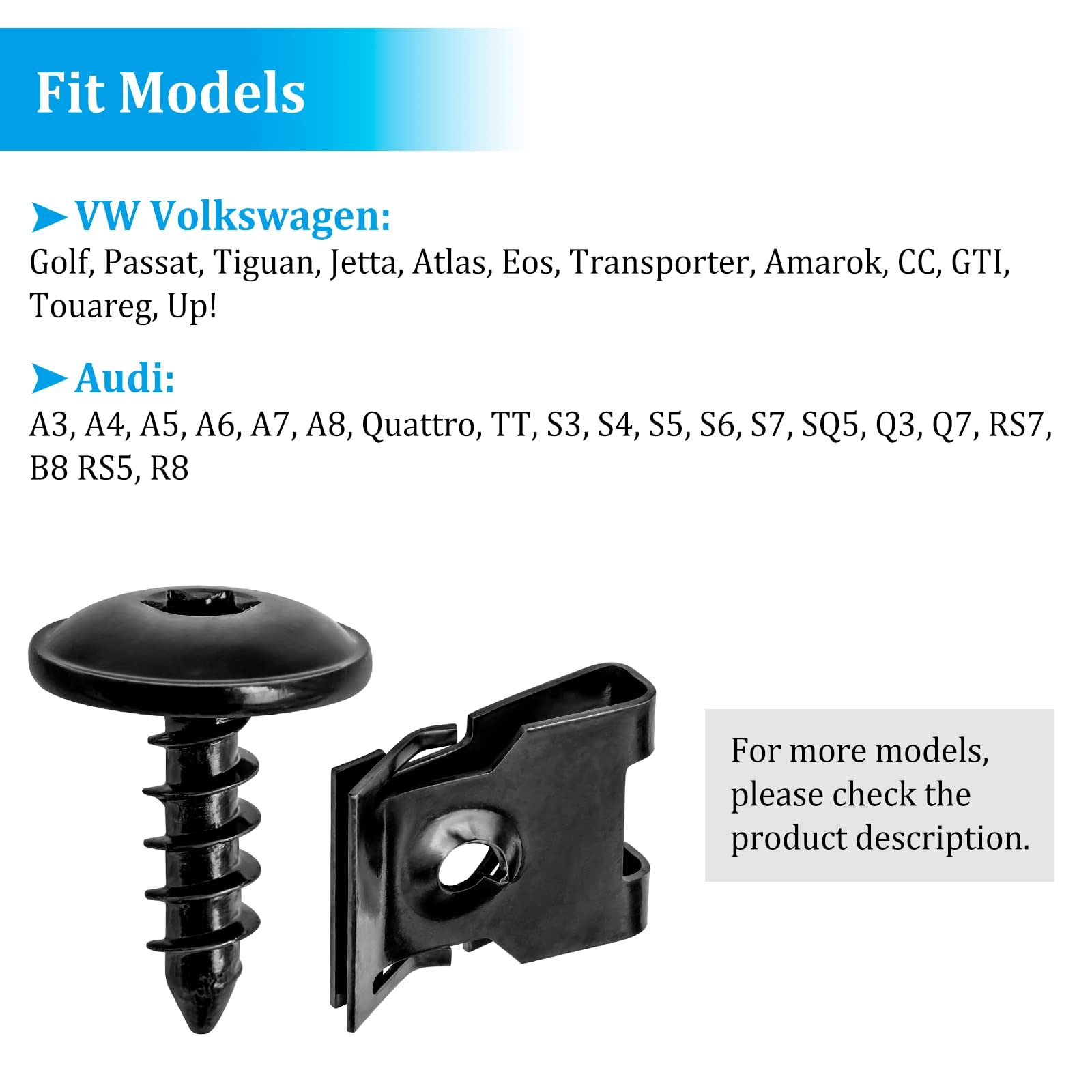 AOIT 15pcs Screw Clips Kit for VW Golf Passat Tiguan Jetta, Audi A3 A4 A5 A6 A7 A8 Q5 S6 R8 - Front Bumper
