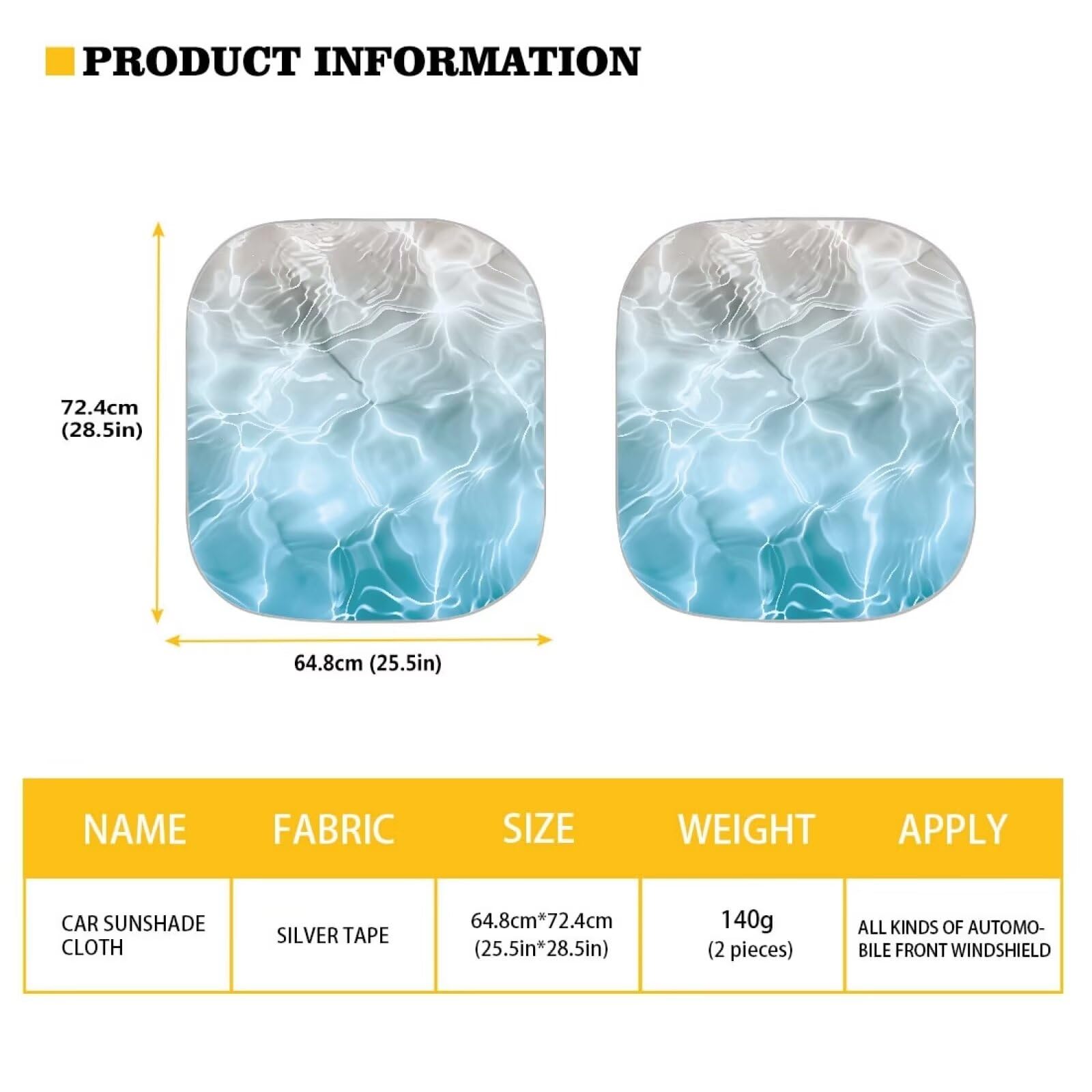 Huisefor Blue Ocean Car Windshield Sunshades For Front Window Water Wave Window Sun Shades Foldable 2-Piece Car Sun Shades Block