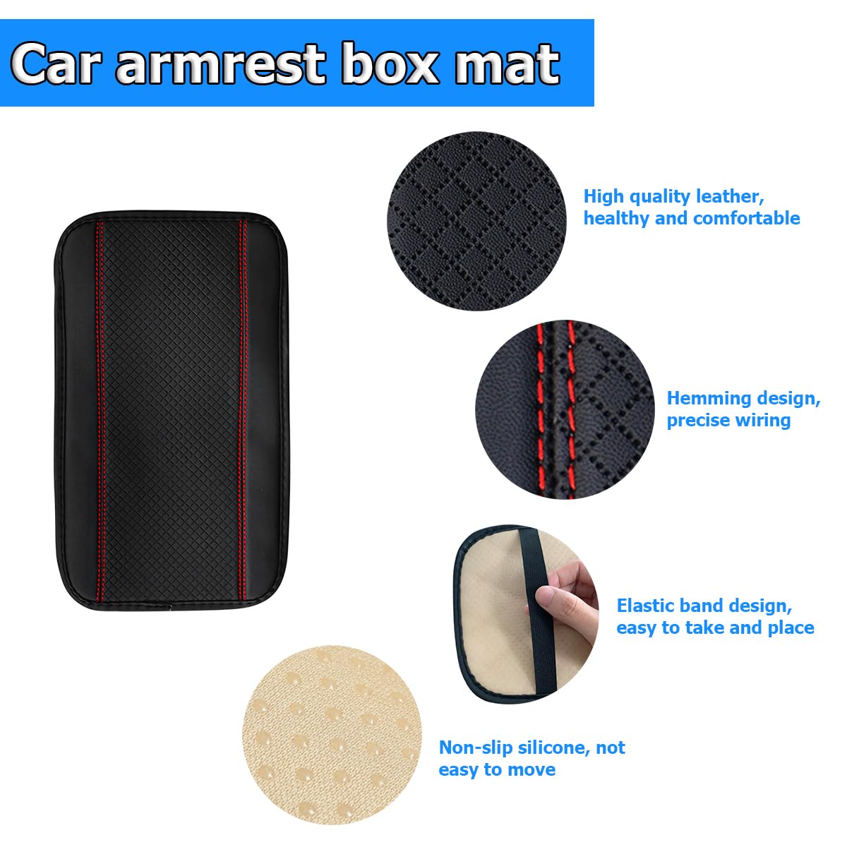 Osilly Armrest Pad for Car, PU Leather Auto Center Console Cushion Mat, Four Seasons Automotive Armrest Seat Box Cover, Universa