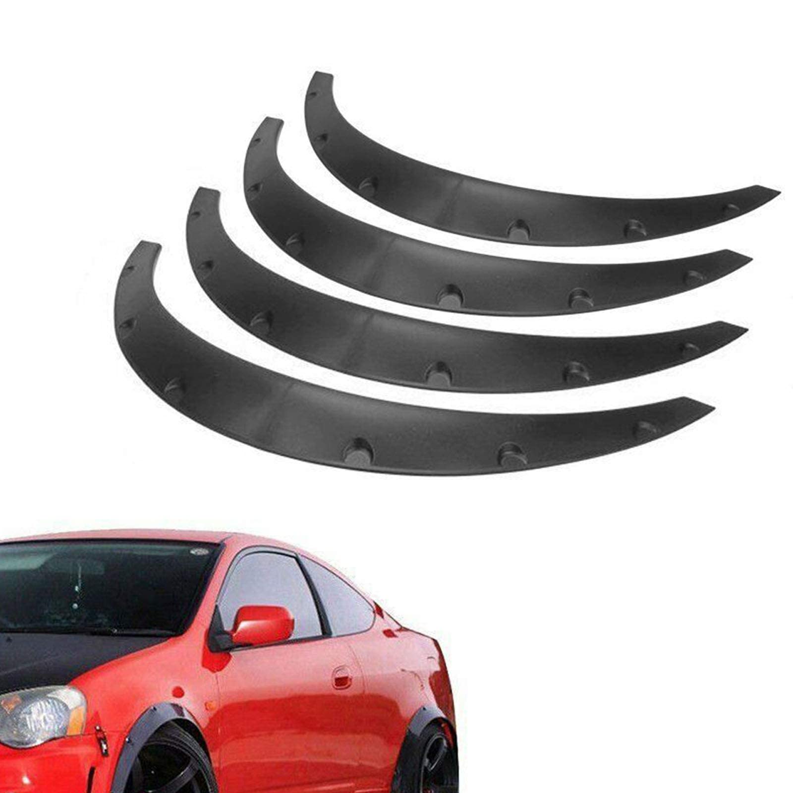 BLACKHORSE-RACING 4PCS Universal Fender Flares 2''/50mm Wide Body Kit Wheel Arches Durable PU