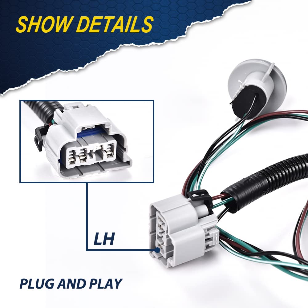 Pit66 Left & Right Tail Light Lamp Wiring Harness, Compatible With 07-14 Chevy Silverado/08-14 Gmc Sierra Lh Rh Side