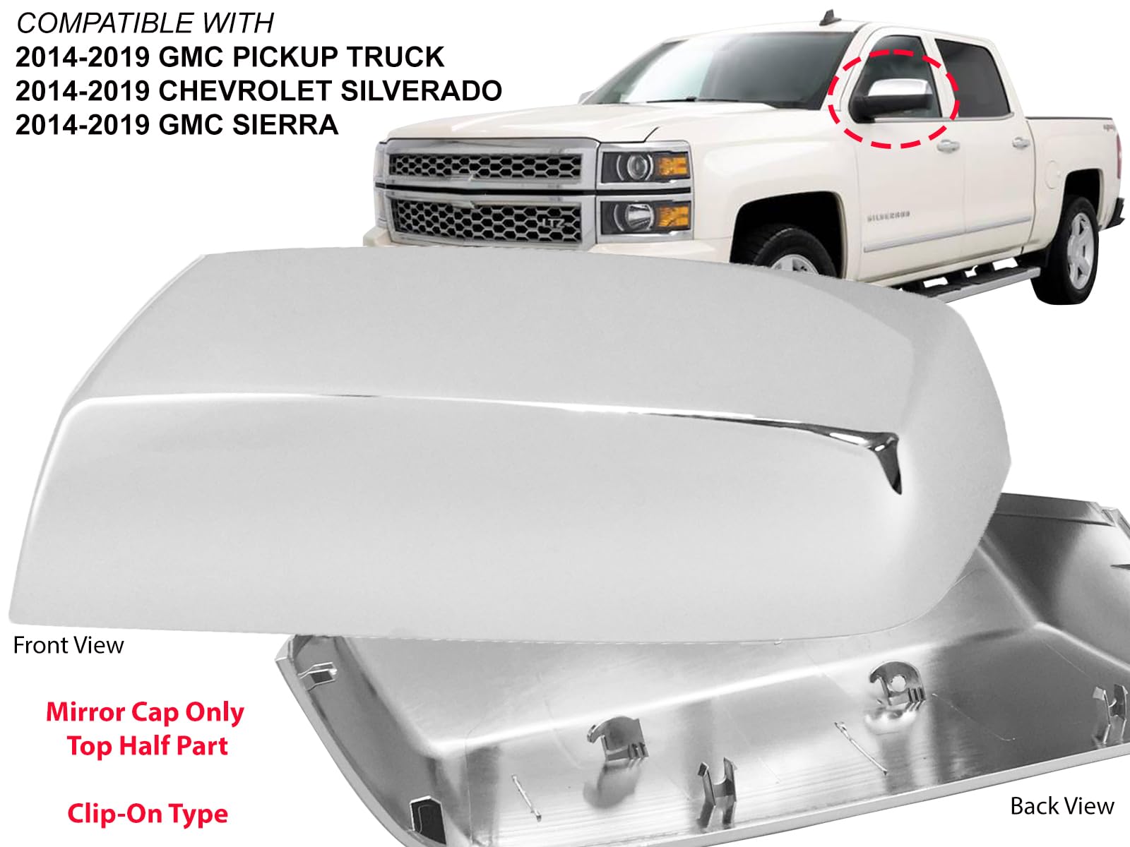 Apa Replacement For Exterior Rear View Mirror Chrome Cap Cover 2014-2019 Silverado Sierra Driver Left Side 22889519
