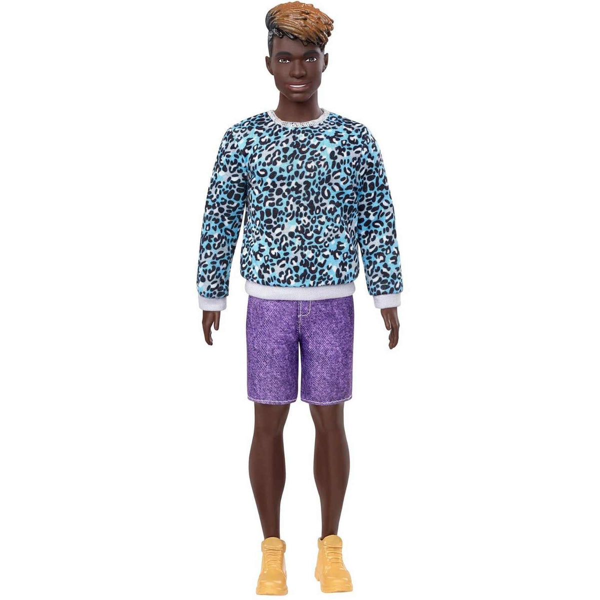 Barbie Ken Fashionistas Doll #153 With Sculpted Dreadlocks Wearing Blue Animal-Print Shirt, Purple Shorts & Boots, Toy For Kids 