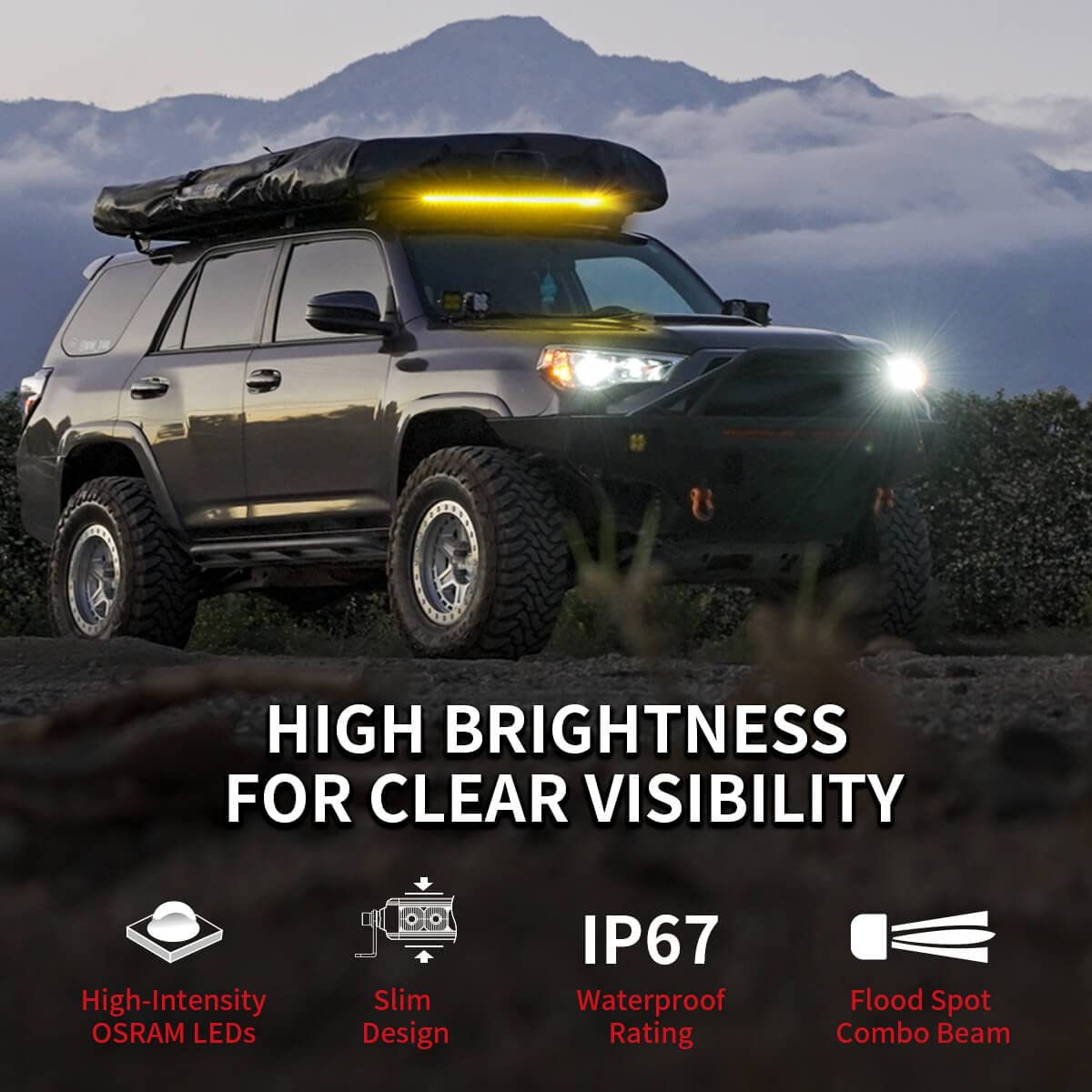 Lasfit 42 Inch Amber Light Bar, Single Row Led Light Bar, Ip67 Waterproof Offroad Driving Light, Spot Flood Combo Amber Led Bar